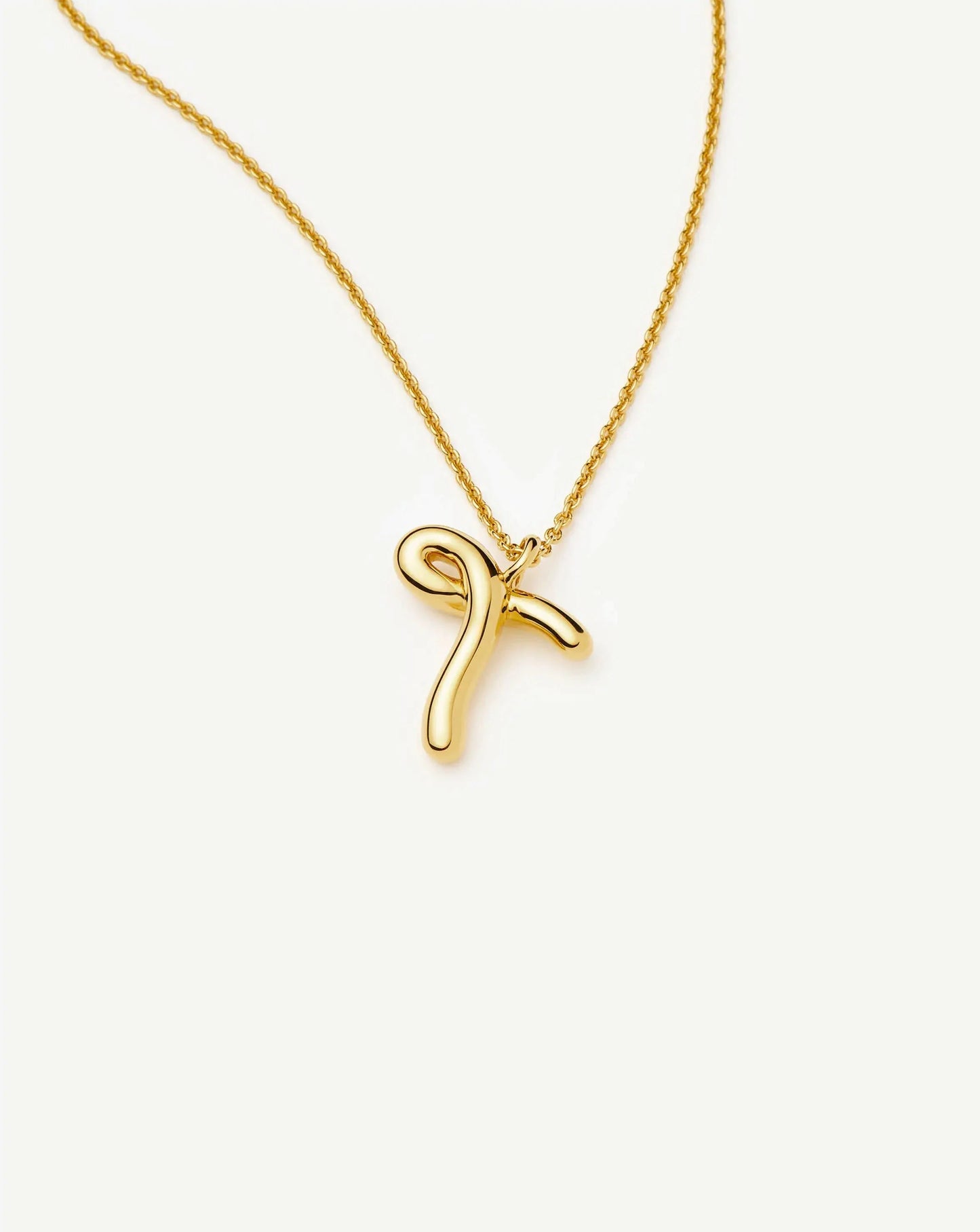 Curly Molten Initial Pendant Necklace - T | 18ct Gold Vermeil