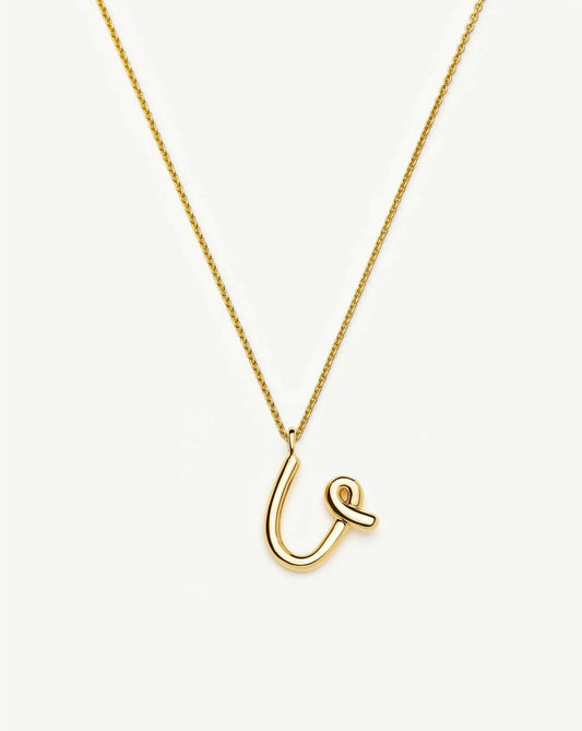Curly Molten Initial Pendant Necklace - U | 18ct Gold Vermeil