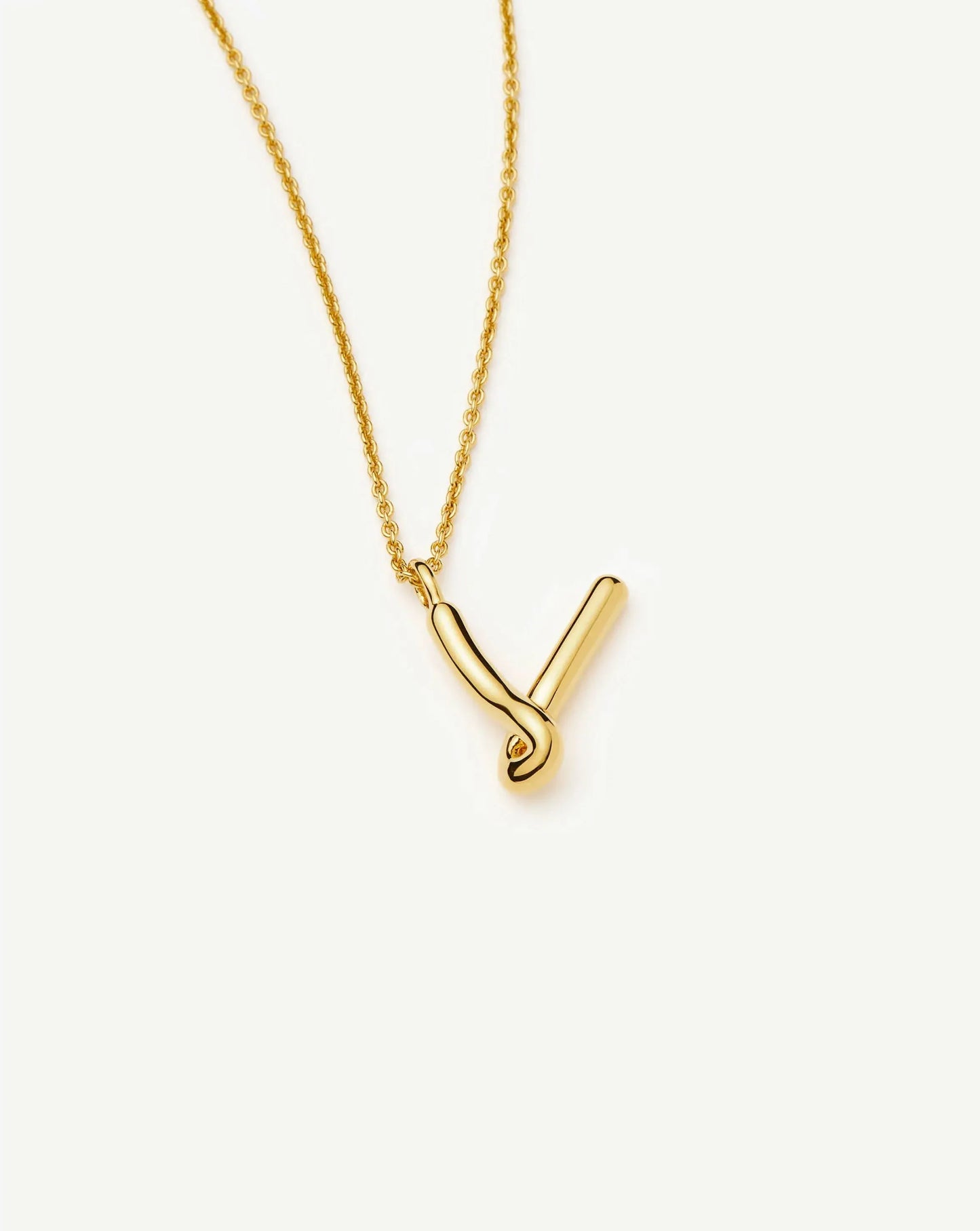 Curly Molten Initial Pendant Necklace - V | 18ct Gold Vermeil
