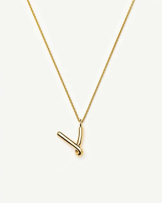 Curly Molten Initial Pendant Necklace - V | 18ct Gold Vermeil