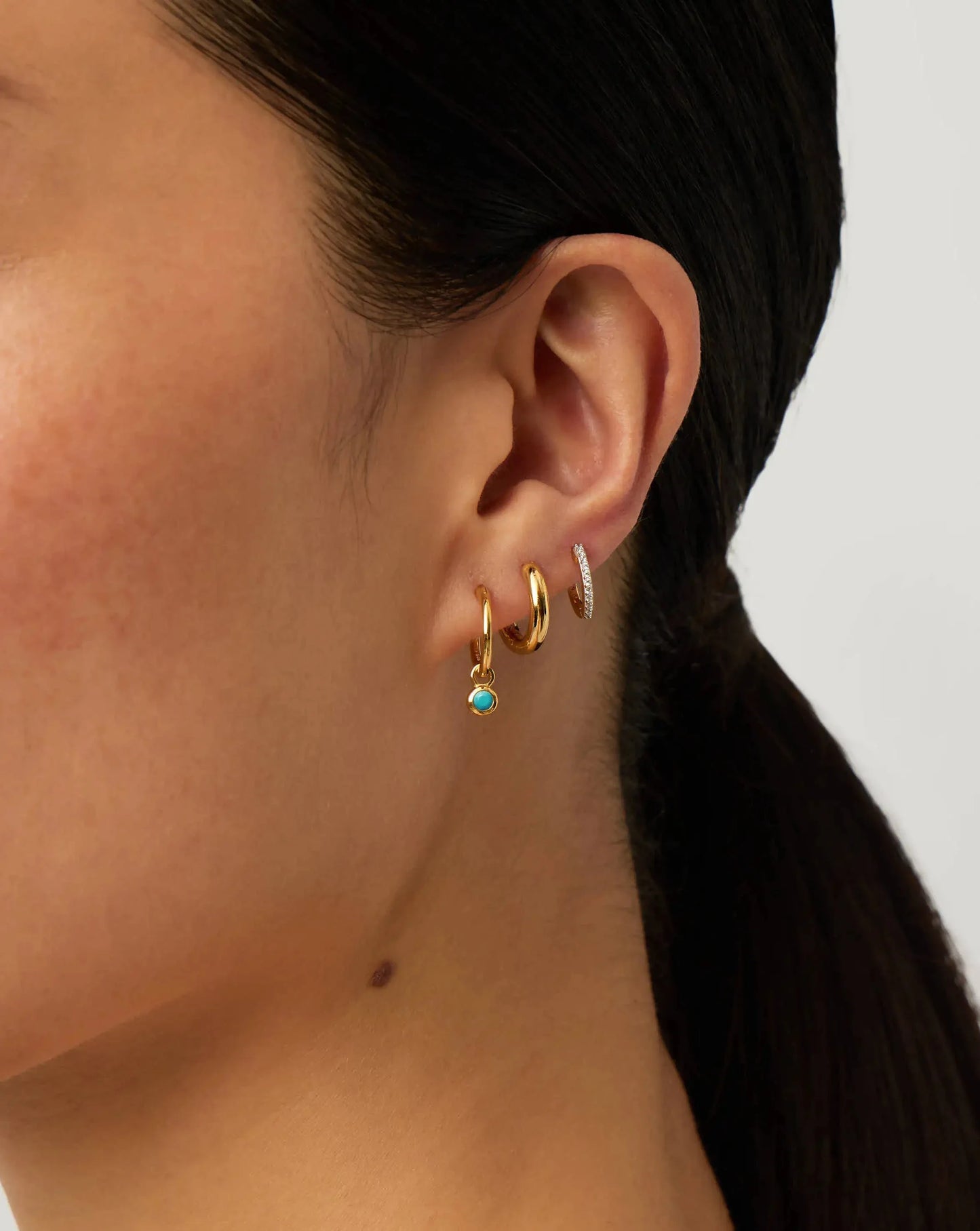 December Birthstone Mini Charm Hoop Earrings | 18ct Gold Vermeil/Turquoise Magnesite