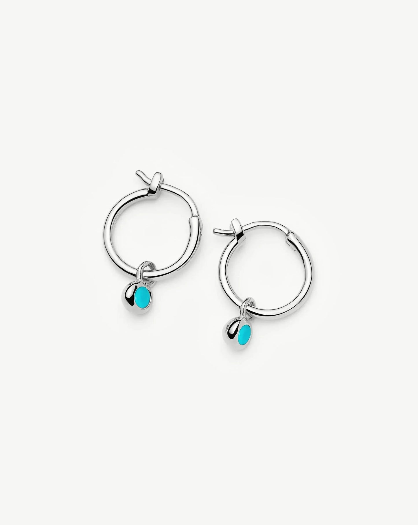 December Birthstone Mini Charm Hoop Earrings | Sterling Silver/Turquoise Magnesite