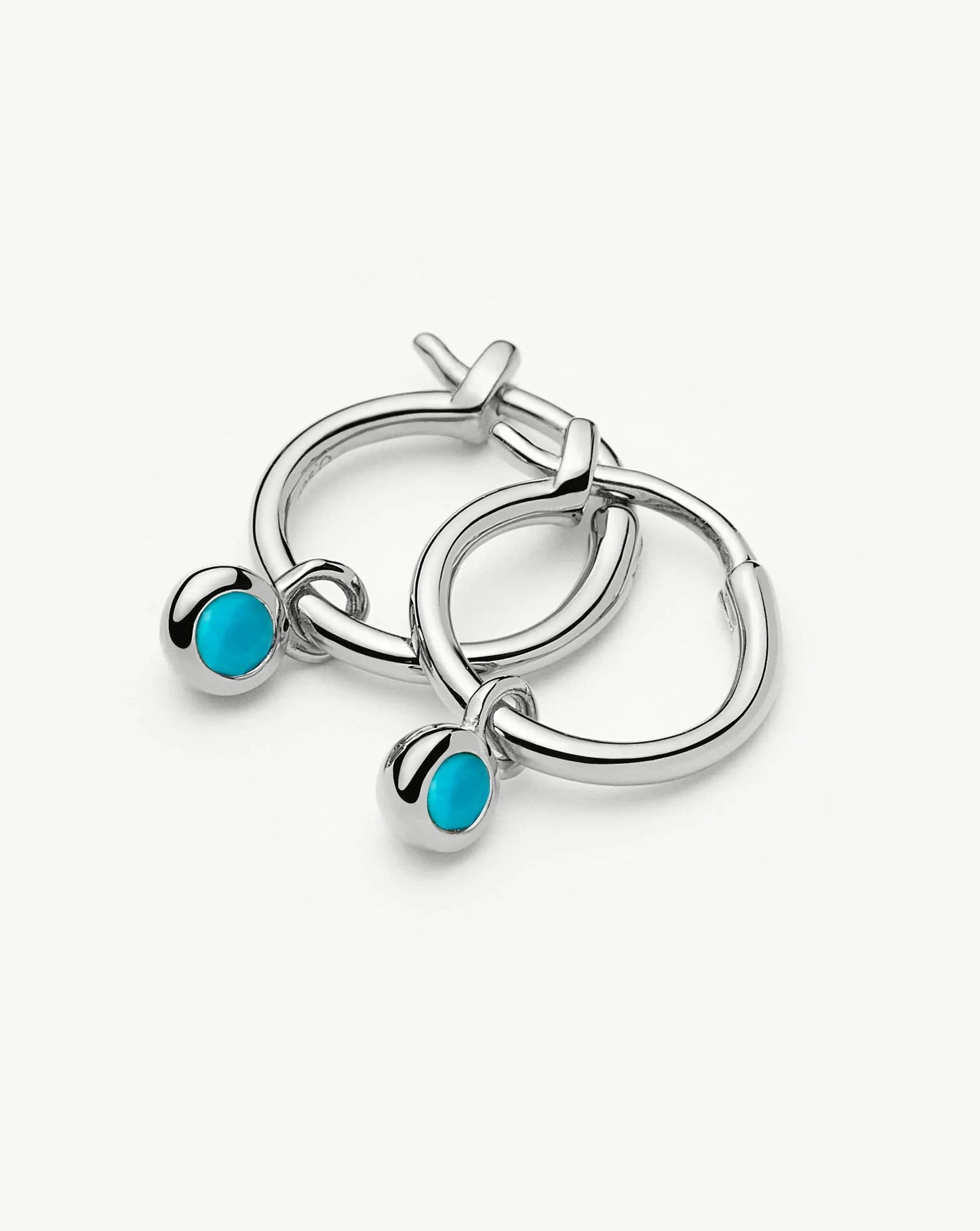 December Birthstone Mini Charm Hoop Earrings | Sterling Silver/Turquoise Magnesite