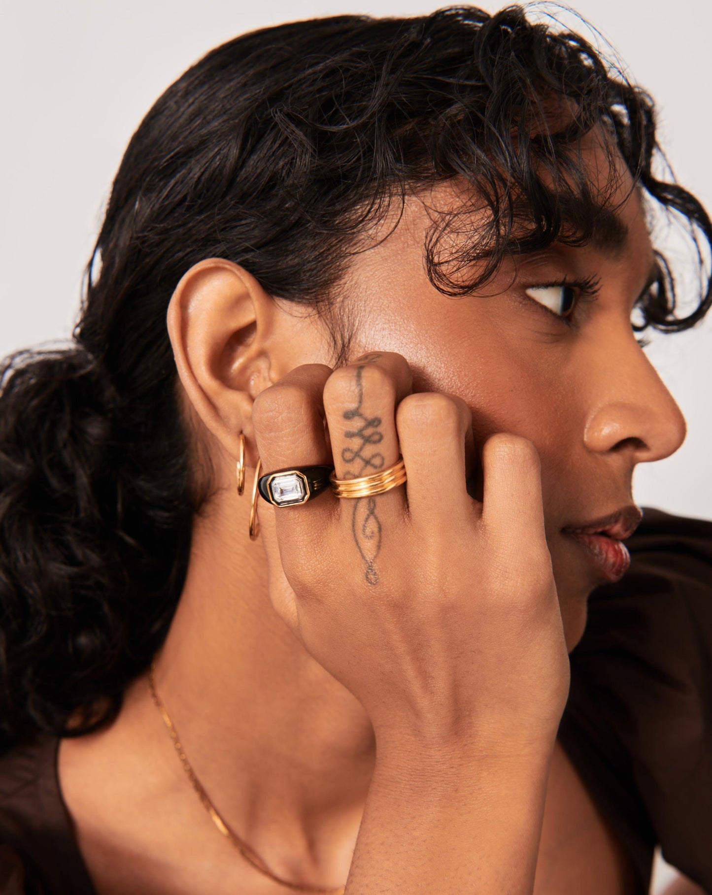 Enamel & Stone Dome Statement Ring | 18ct Gold Vermeil/Black