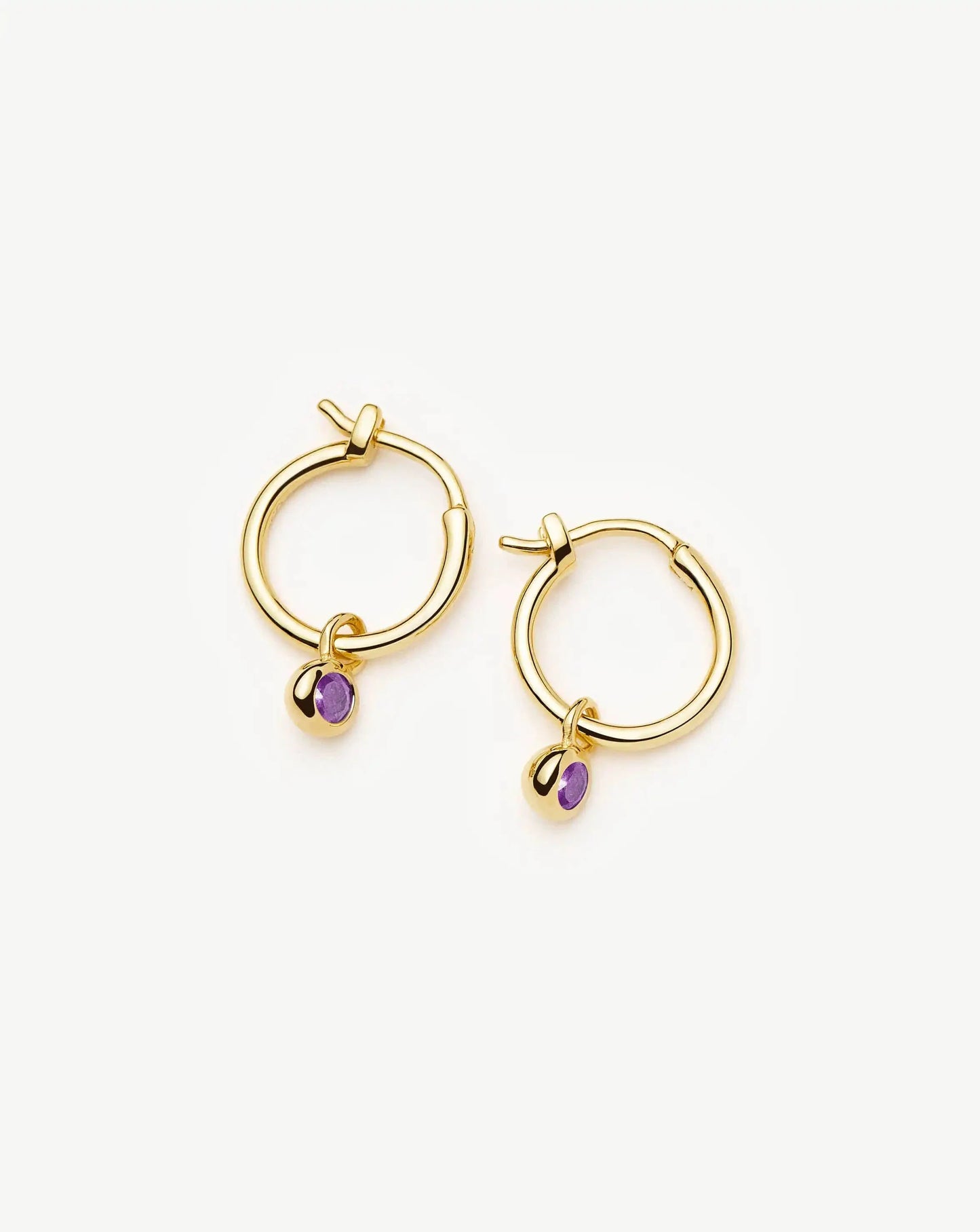 February Birthstone Mini Charm Hoop Earrings | 18ct Gold Vermeil/Amethyst