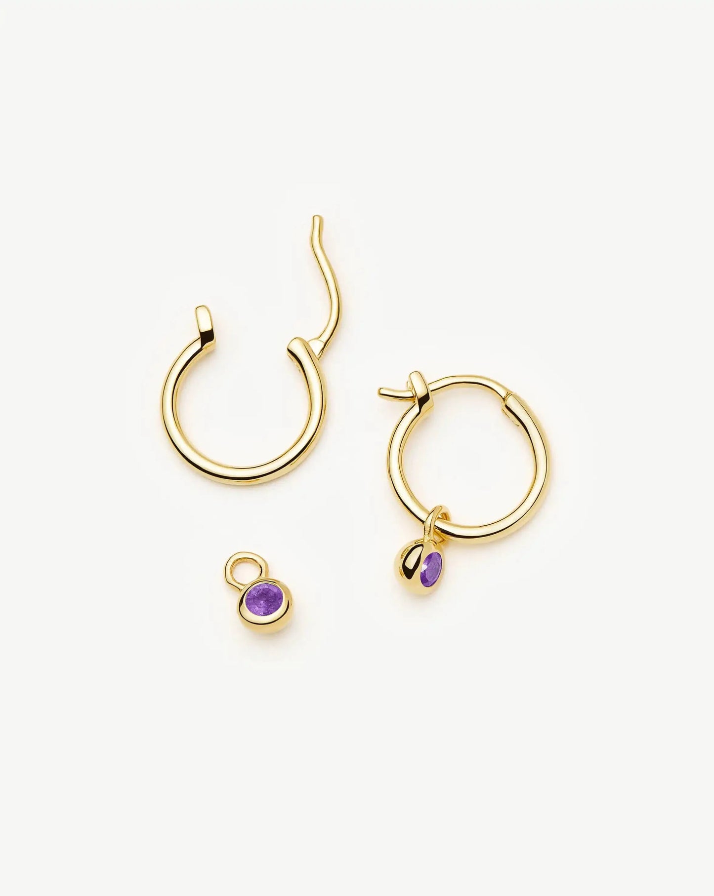 February Birthstone Mini Charm Hoop Earrings | 18ct Gold Vermeil/Amethyst