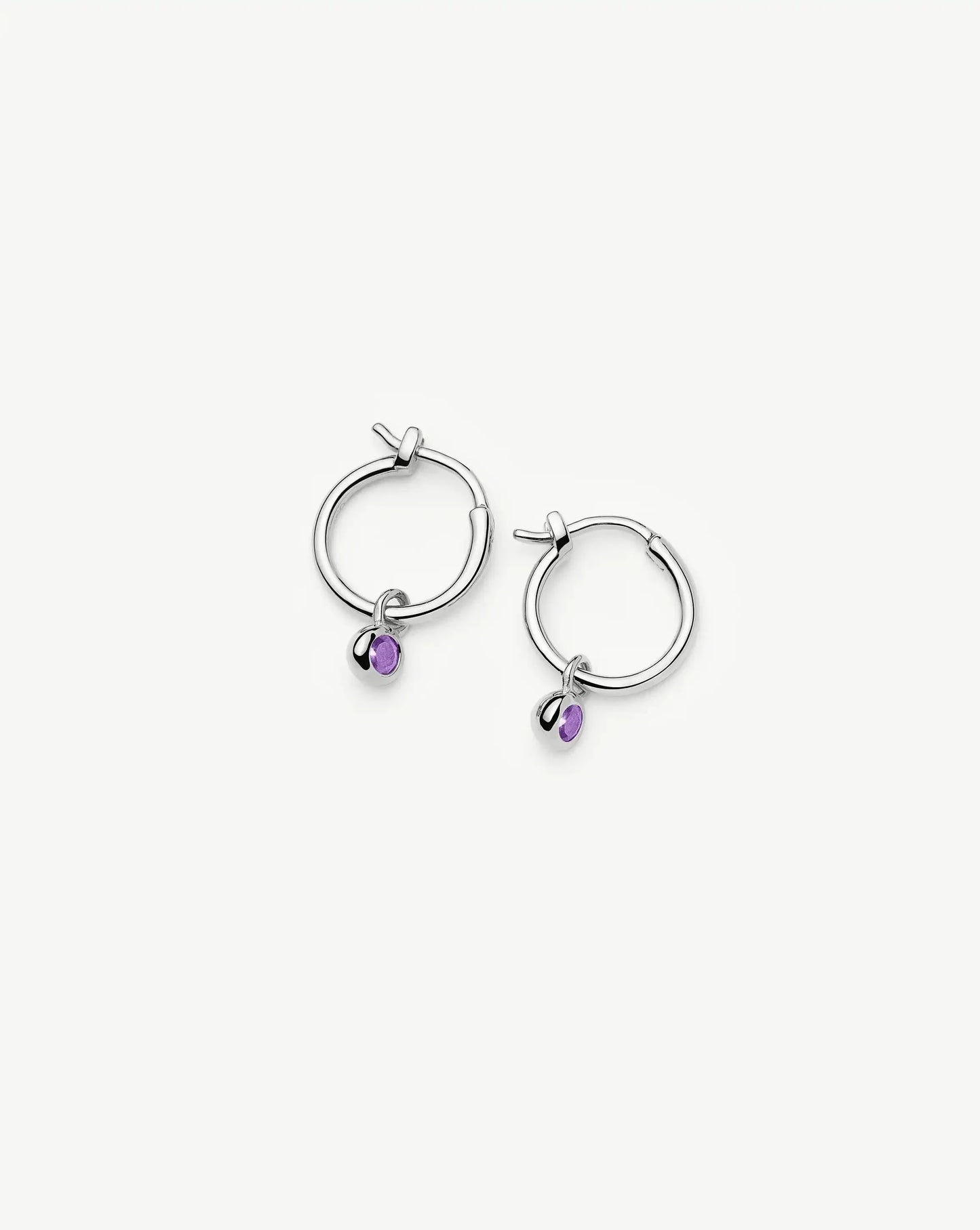 February Birthstone Mini Charm Hoop Earrings | Sterling Silver/Amethyst