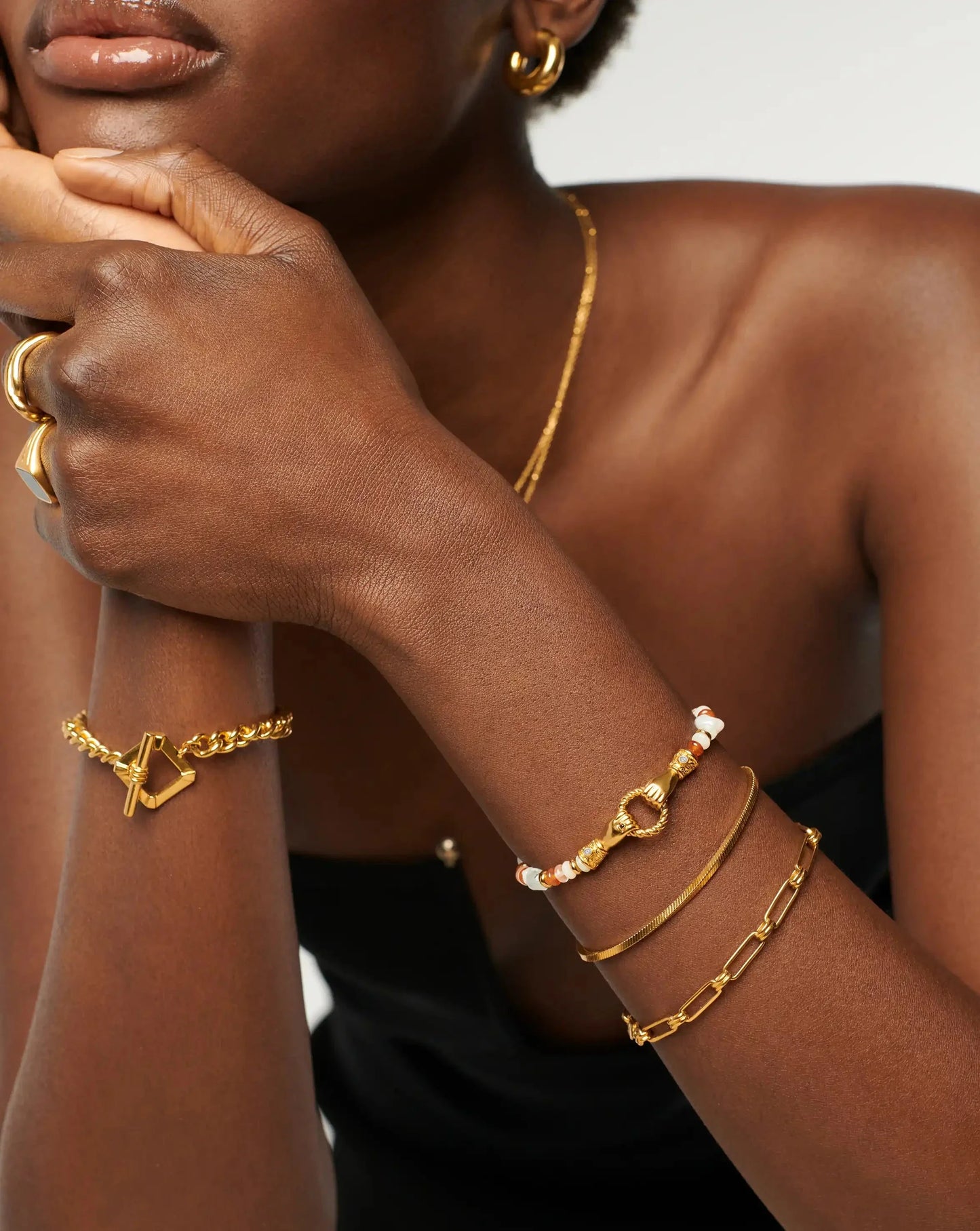 Harris Reed In Good Hands Beaded Gemstone Bracelet | 18ct Gold Plated/Multi Gemstone & Pearl