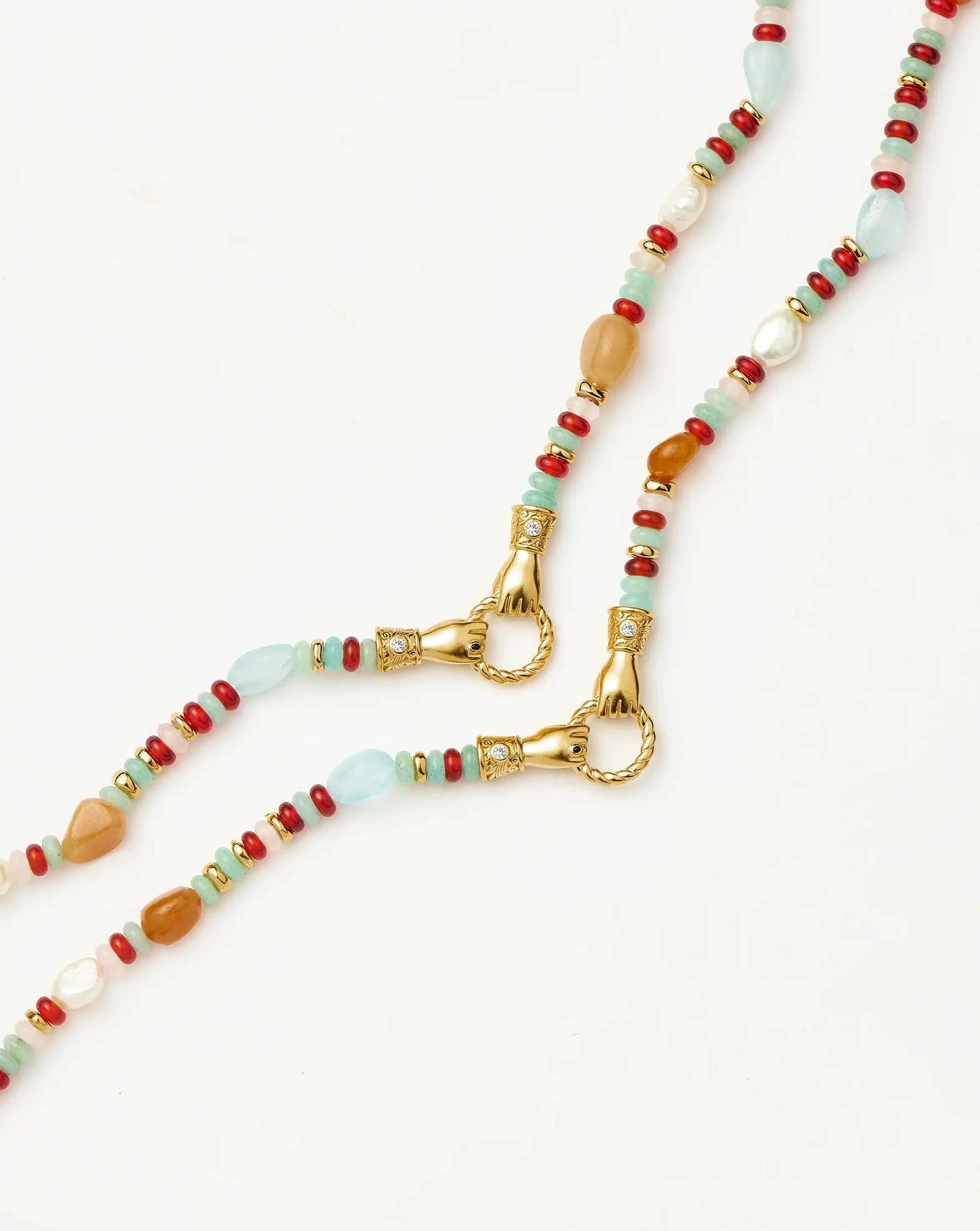 Harris Reed In Good Hands Beaded Gemstone Necklace | 18ct Gold Plated/Multi Gemstone & Pearl