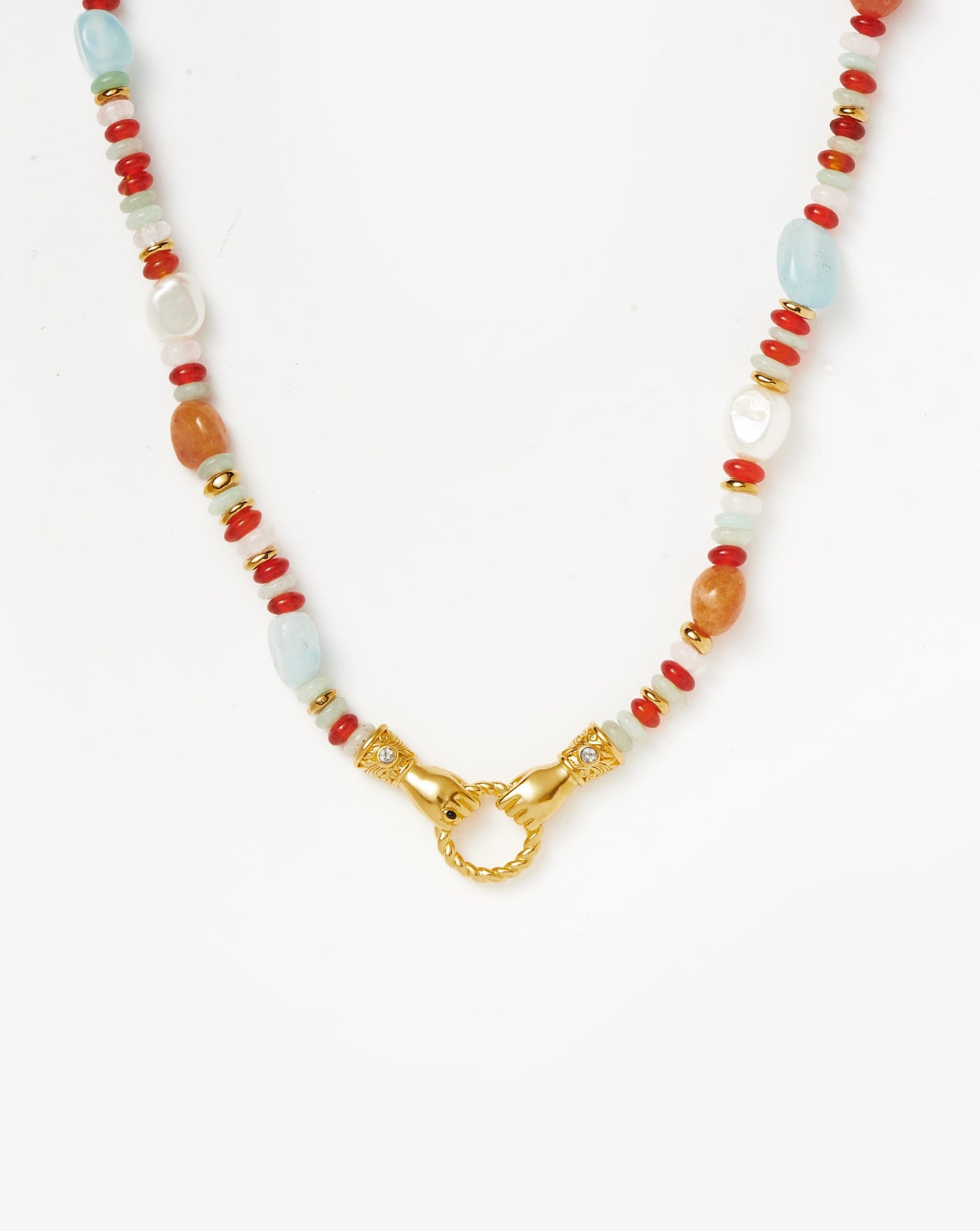 Harris Reed In Good Hands Beaded Gemstone Necklace | 18ct Gold Plated/Multi Gemstone & Pearl