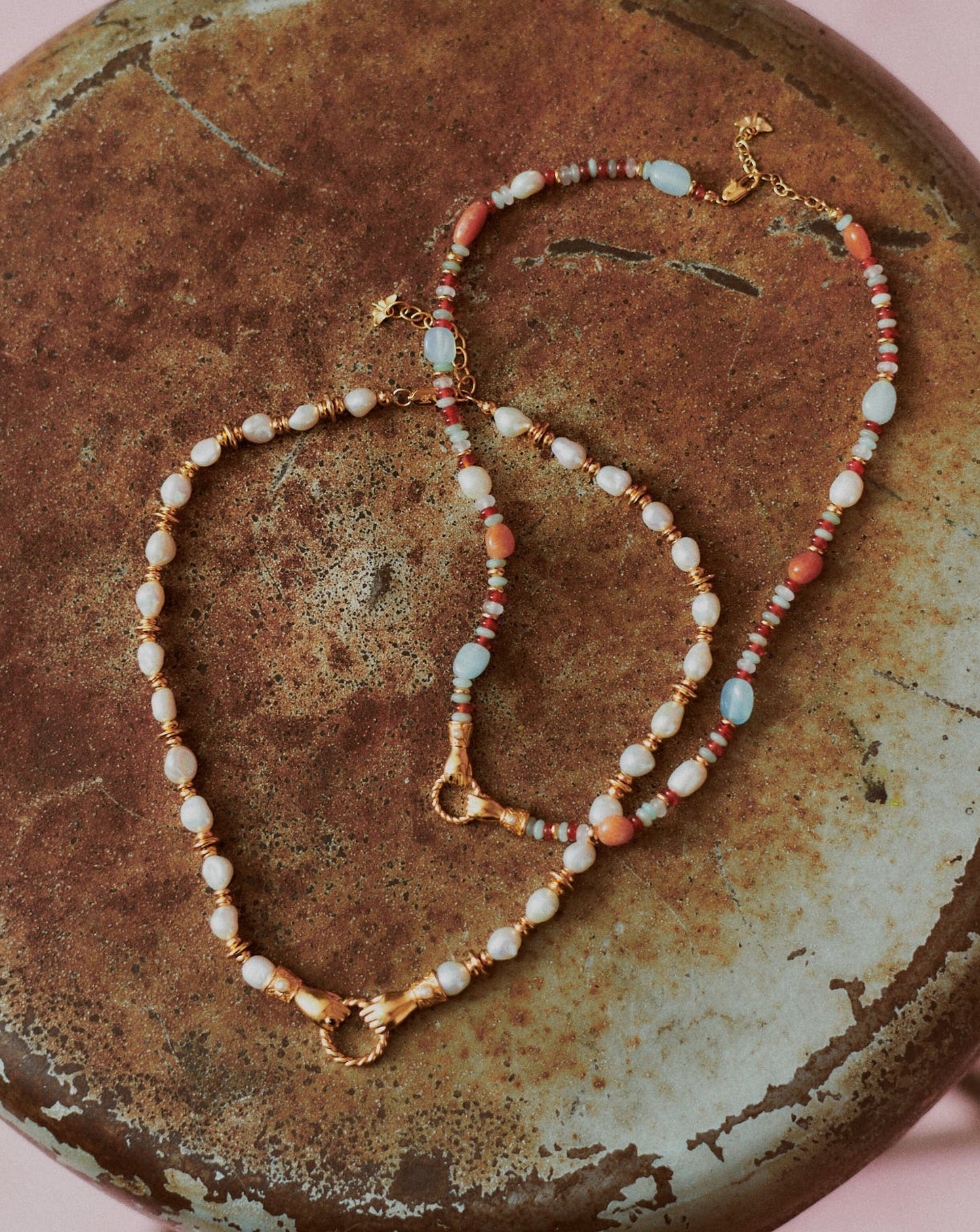 Harris Reed In Good Hands Beaded Gemstone Necklace | 18ct Gold Plated/Multi Gemstone & Pearl