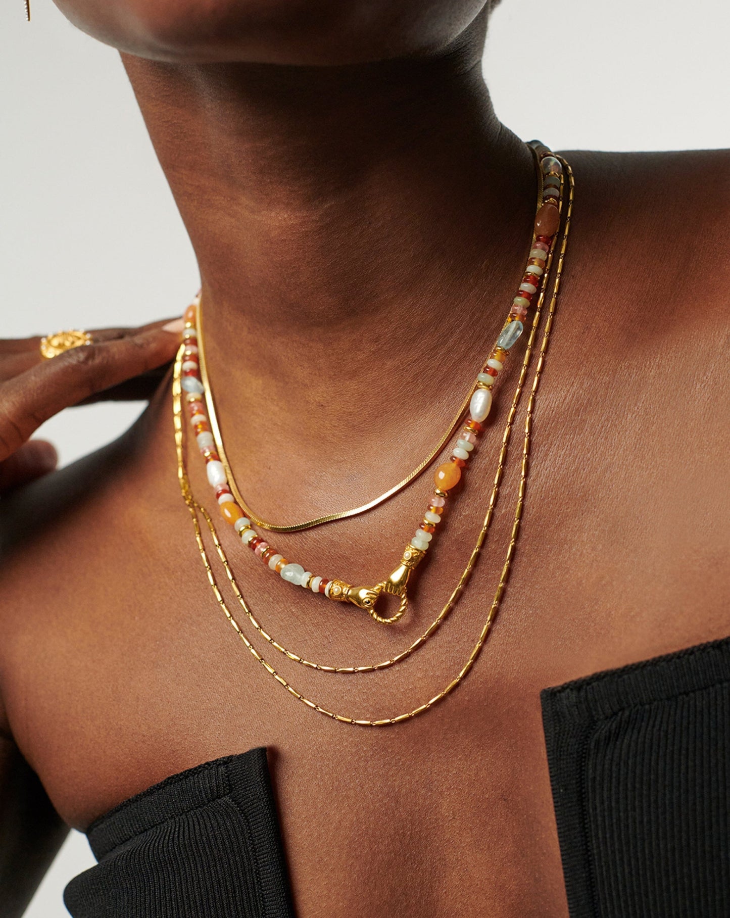 Harris Reed In Good Hands Beaded Gemstone Necklace | 18ct Gold Plated/Multi Gemstone & Pearl