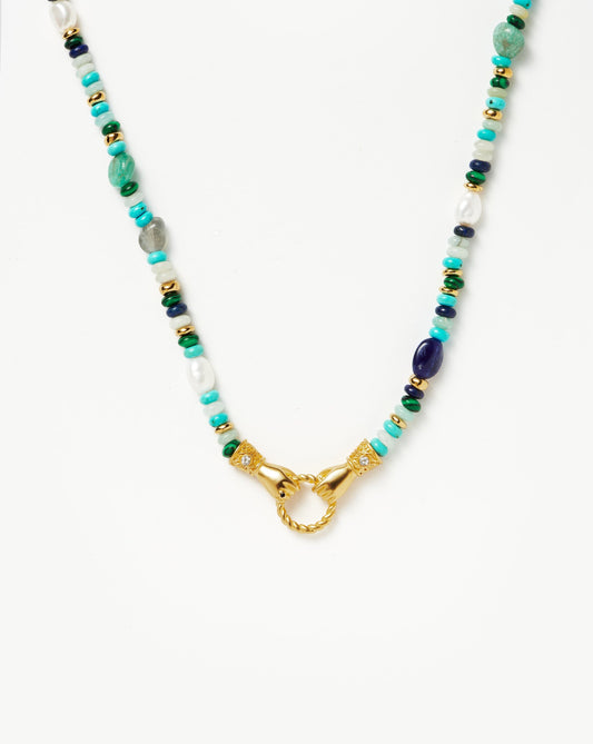 Harris Reed In Good Hands Beaded Gemstone Necklace | 18ct Gold Plated/Turquoise, Lapis & Pearl