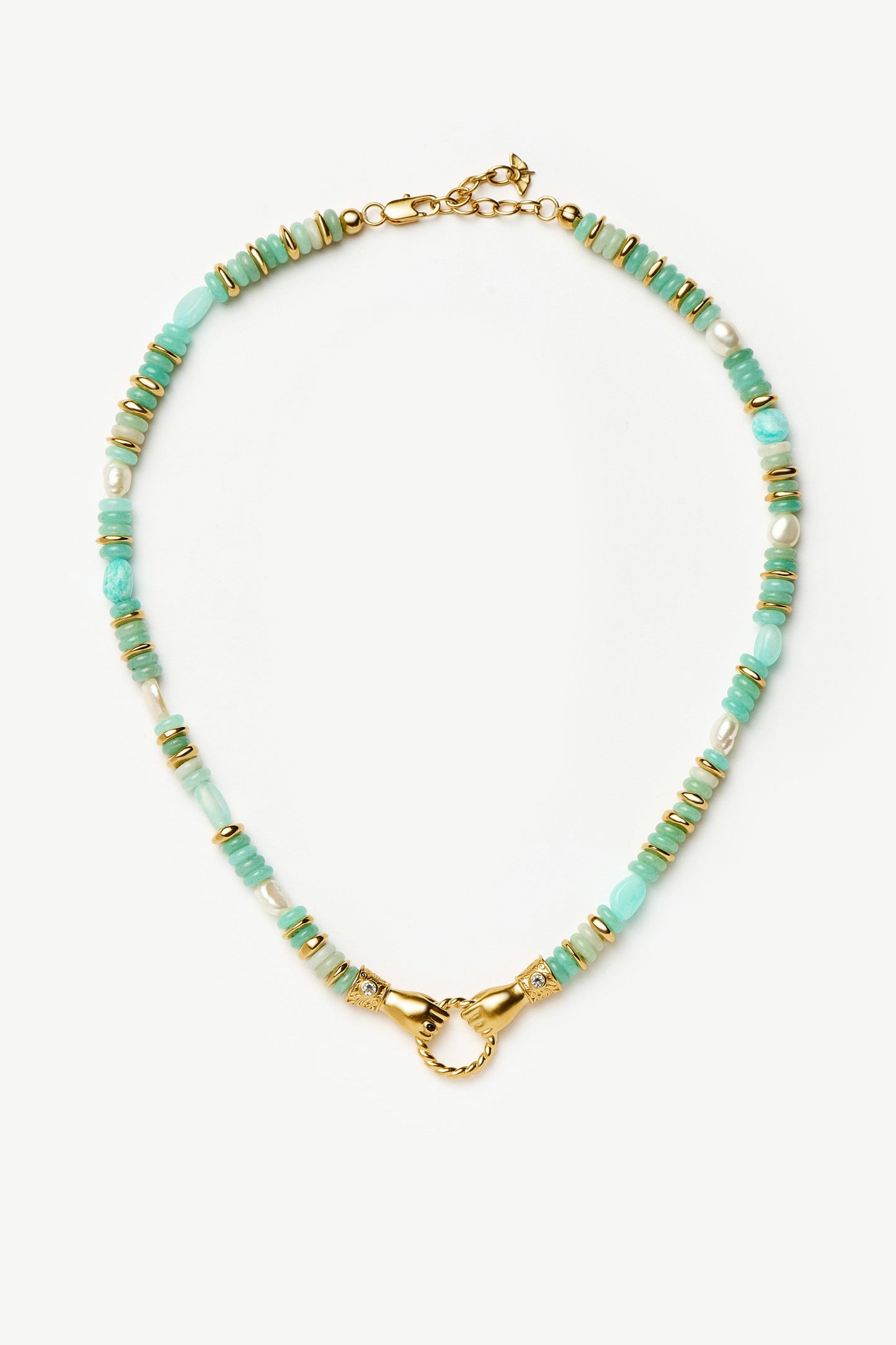 Harris Reed In Good Hands Chunky Beaded Gemstone Necklace | 18ct Gold Plated/Multi Amazonite & Pearl