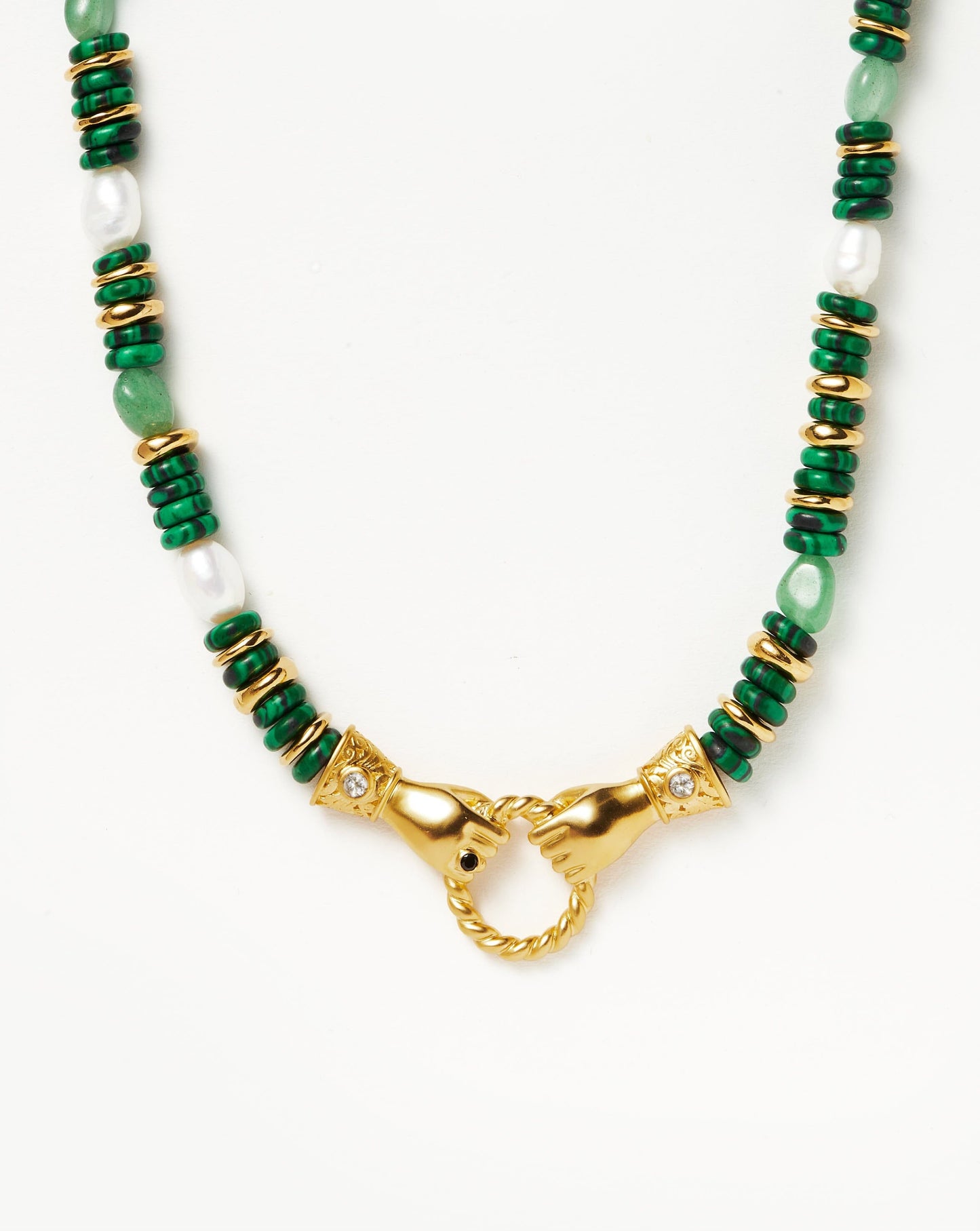 Harris Reed In Good Hands Chunky Beaded Gemstone Necklace | 18ct Gold Plated/Multi Green Gemstone & Pearl