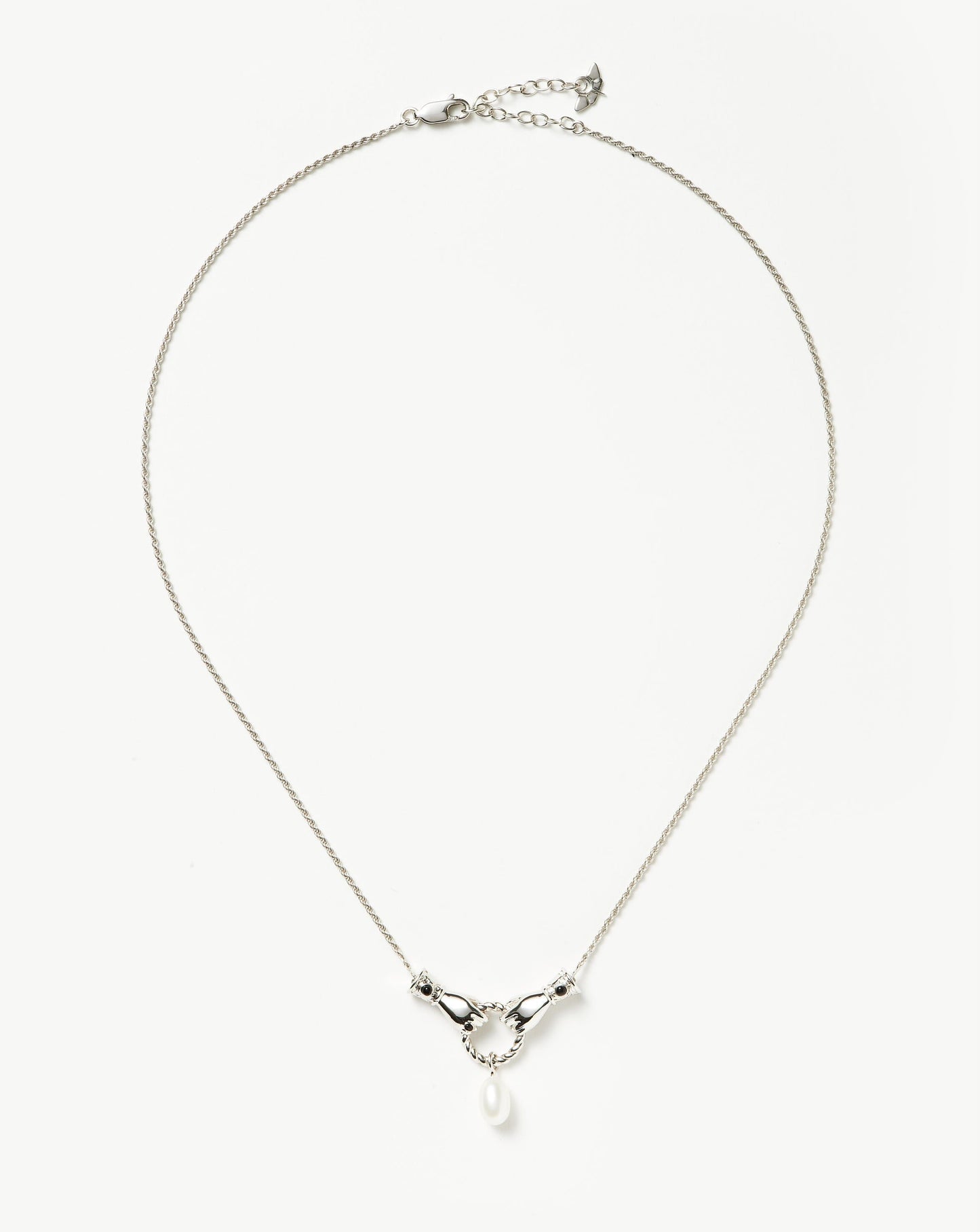 Harris Reed In Good Hands Drop Pendant Necklace | Silver Plated/Pearl & Black Onyx