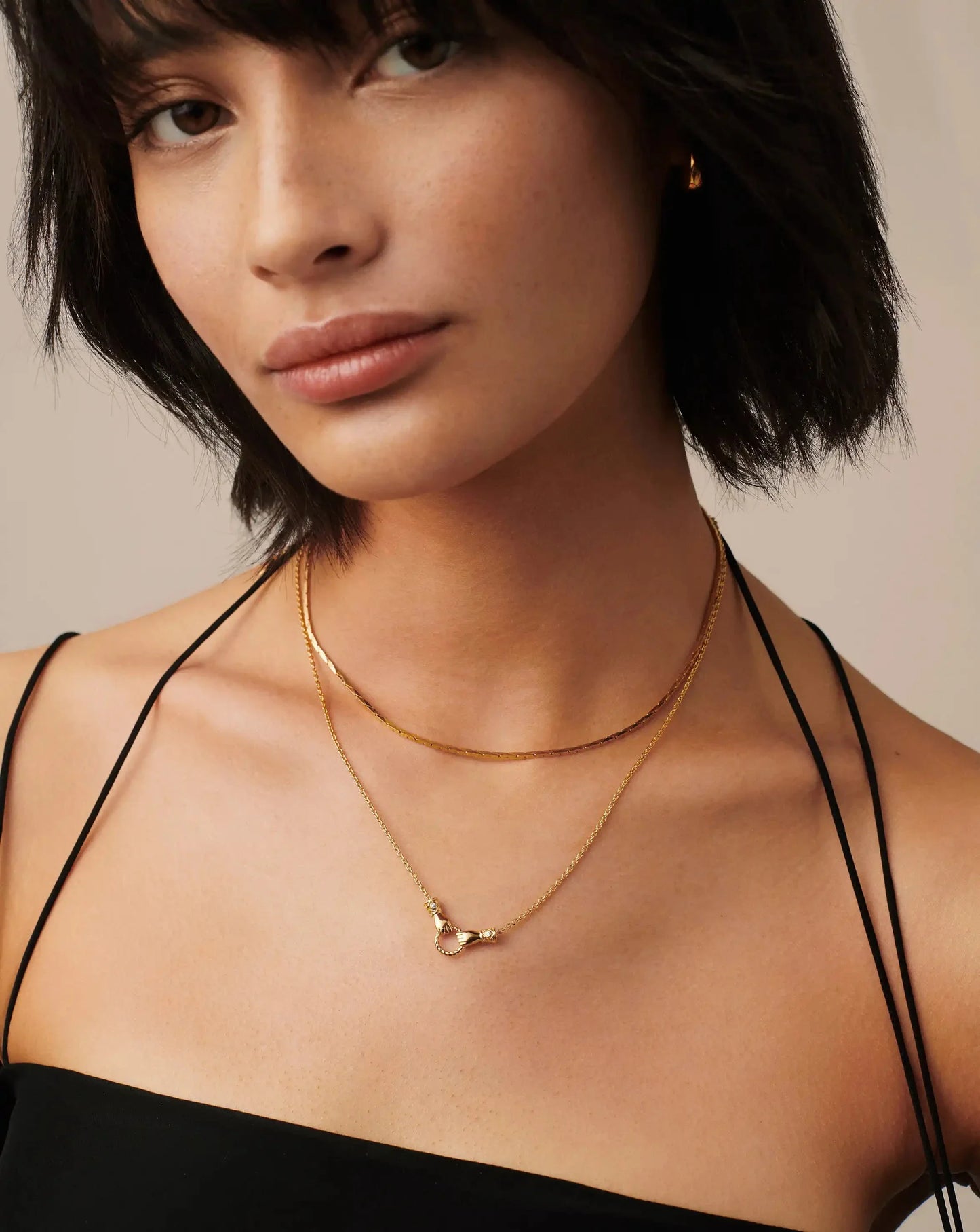 Harris Reed In Good Hands Mini Pendant Slider Necklace | 18ct Gold Plated/Cubic Zirconia & Black Onyx