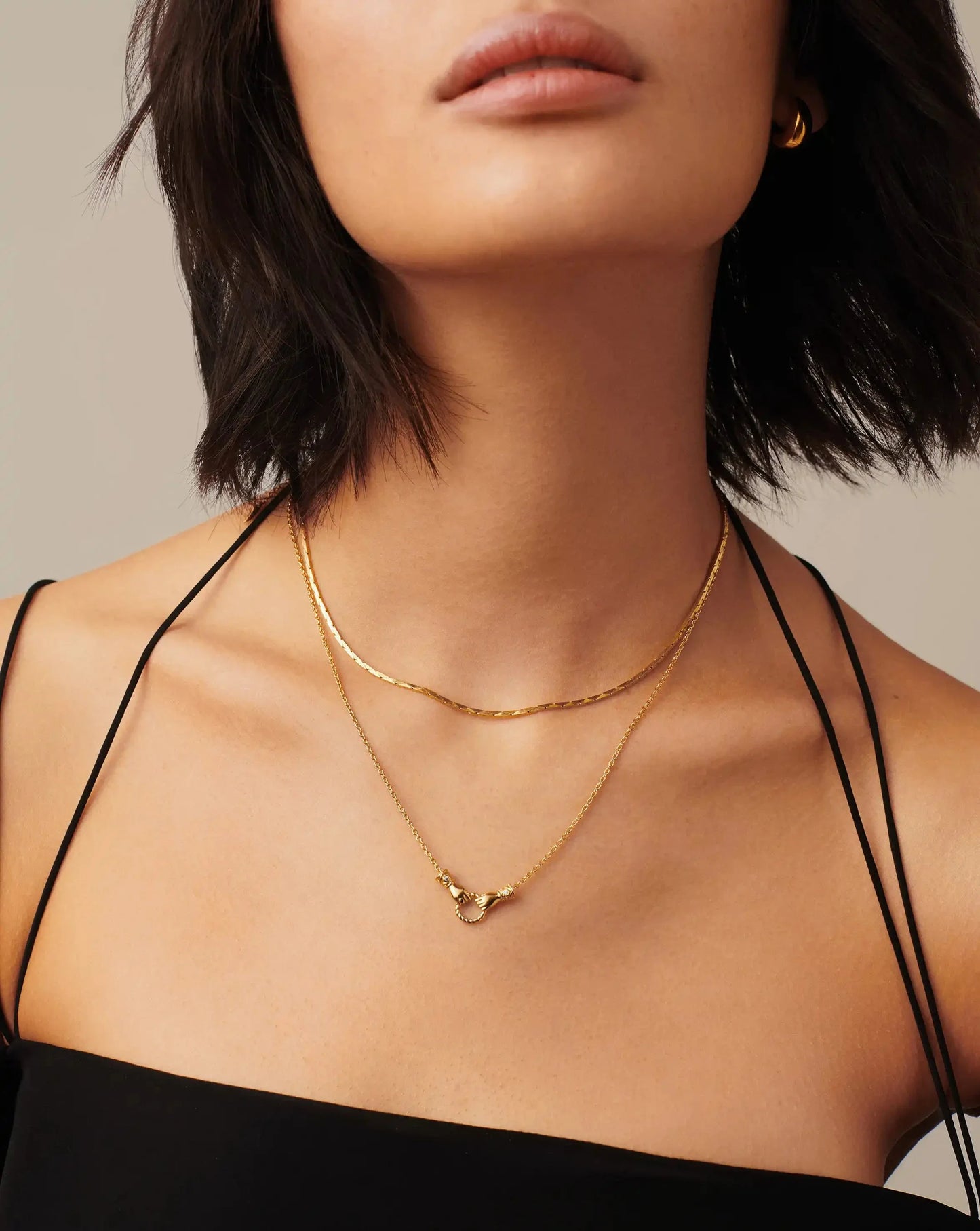 Harris Reed In Good Hands Mini Pendant Slider Necklace | 18ct Gold Plated/Cubic Zirconia & Black Onyx