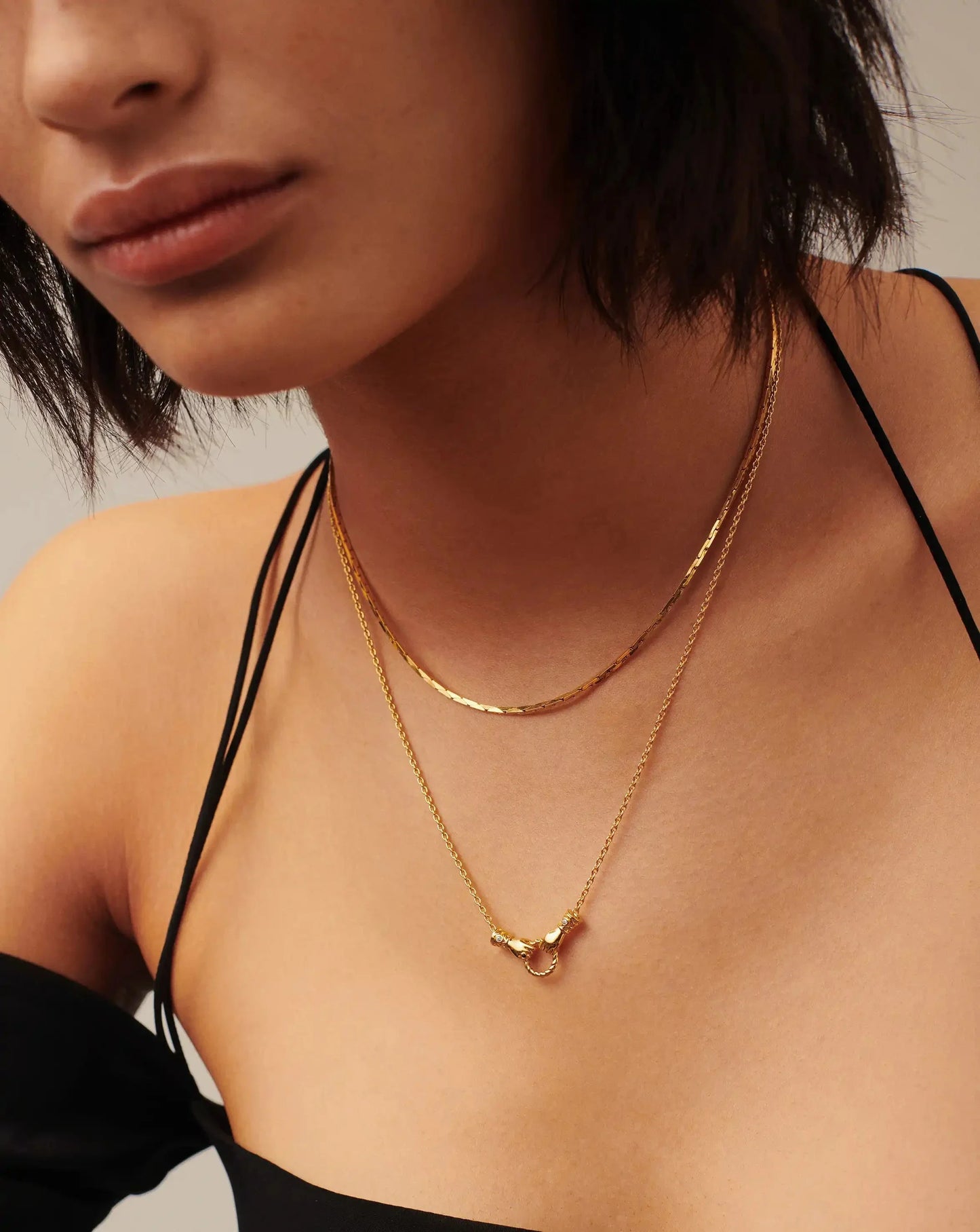 Harris Reed In Good Hands Mini Pendant Slider Necklace | 18ct Gold Plated/Cubic Zirconia & Black Onyx
