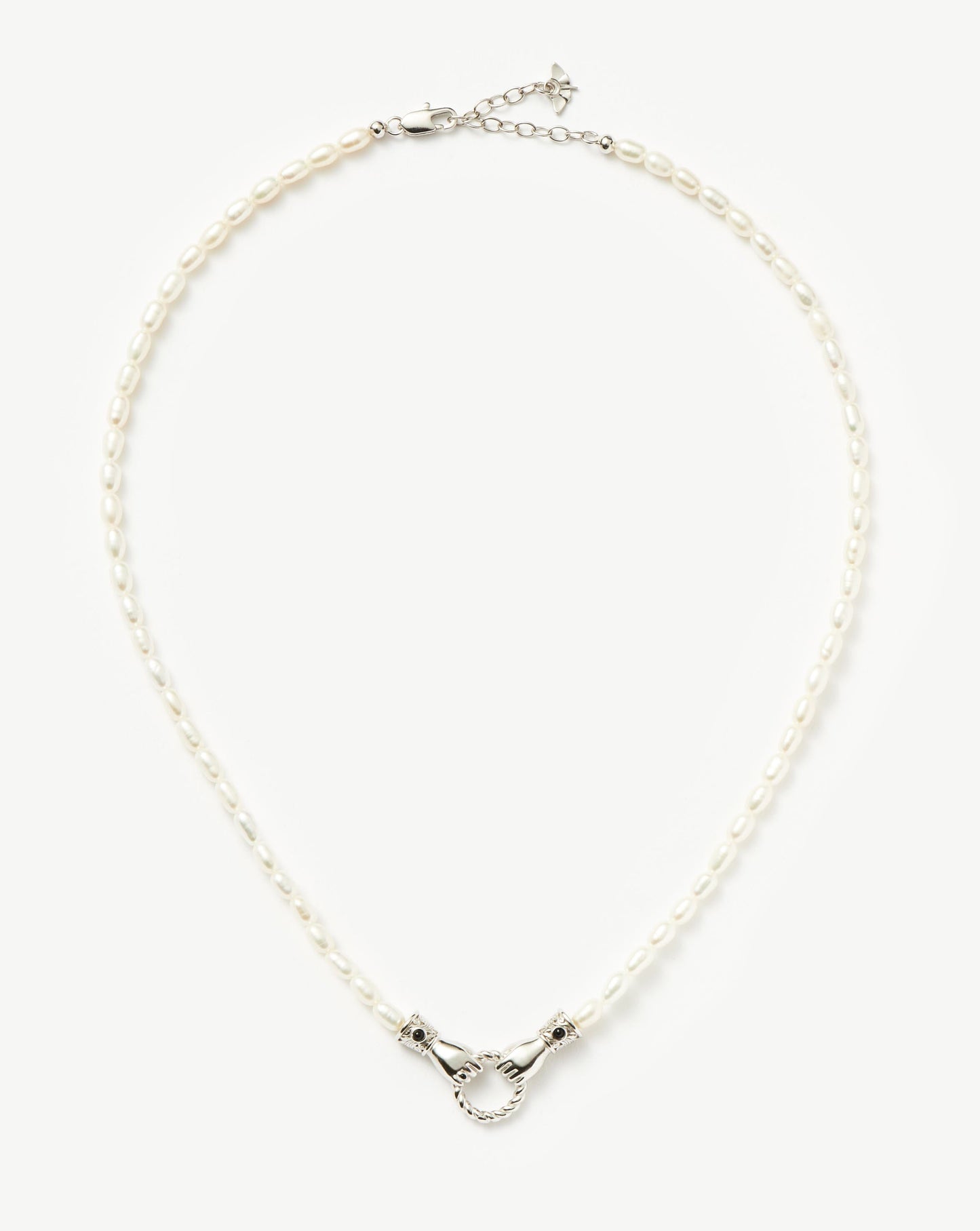 Harris Reed In Good Hands Pearl Necklace | Silver Plated/Pearl & Black Onyx
