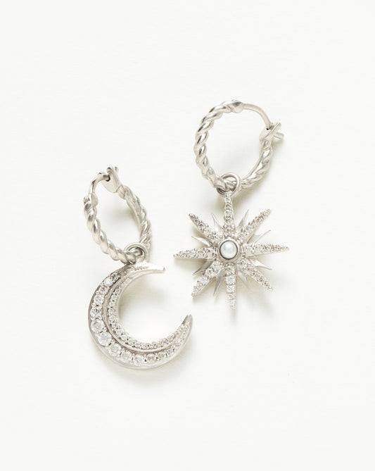 Harris Reed Moonlight Pearl Mismatch Hoop Earrings | Silver Plated/Pearl