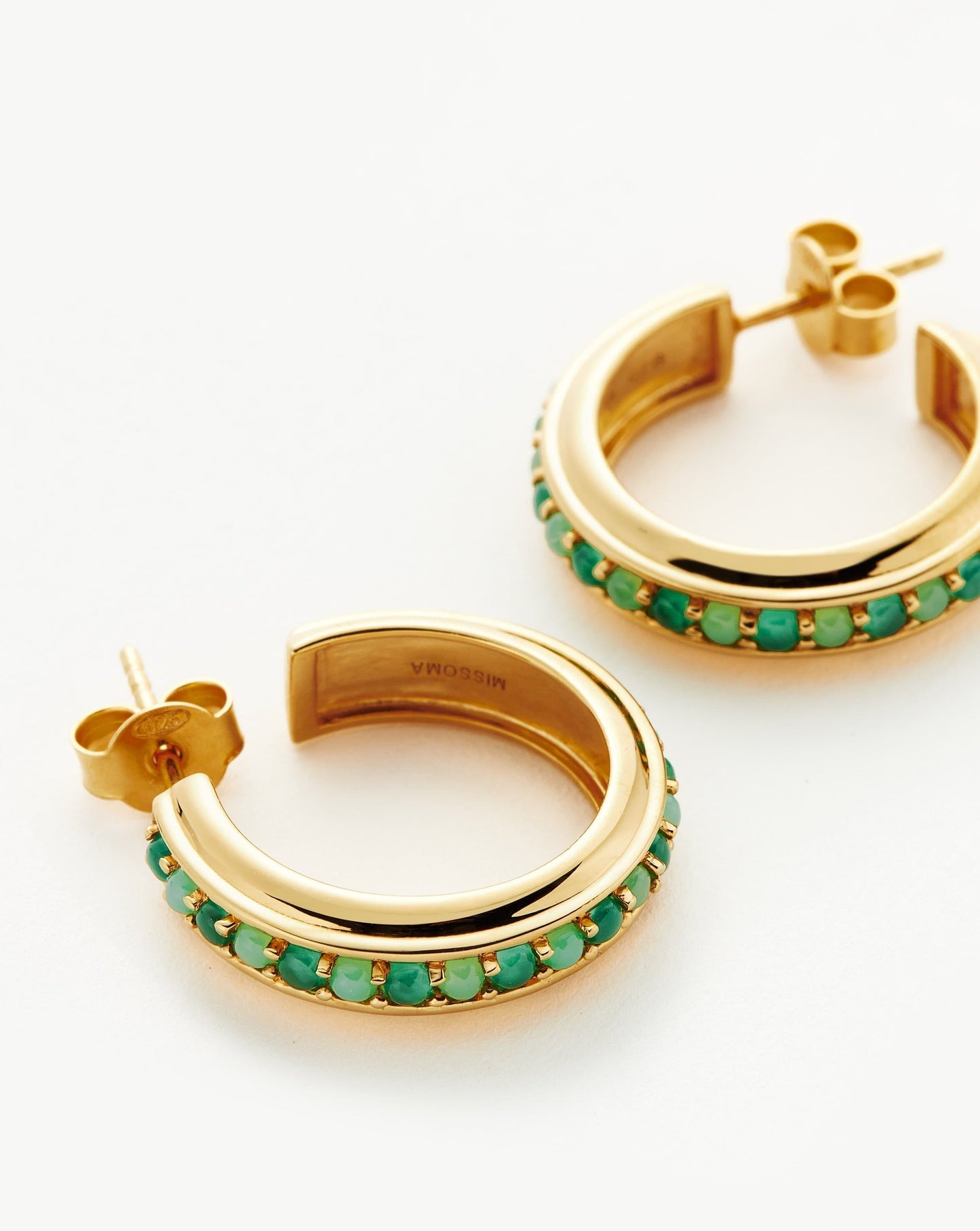 Hot Rox Gemstone Medium Hoop Earrings | 18ct Gold Vermeil/Green Onyx & Chalcedony