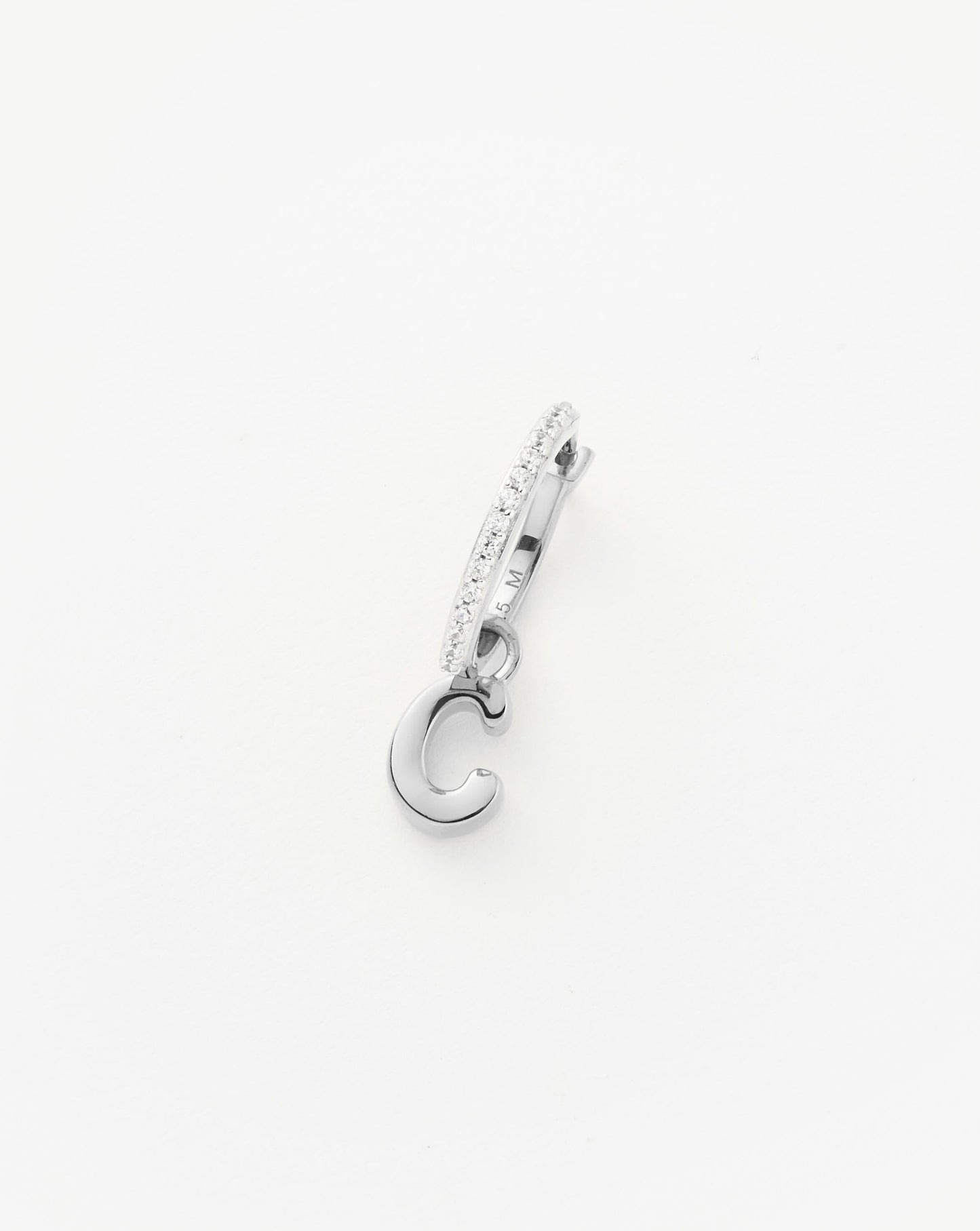 Initial Single Charm Hoop Earring  - Initial C | Sterling Silver