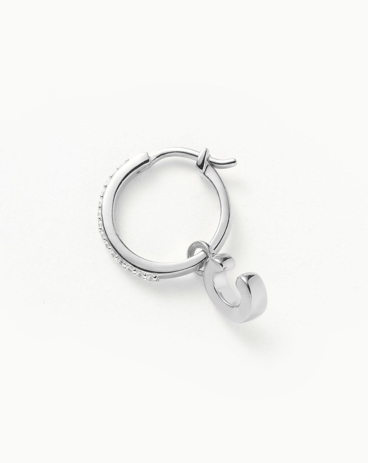 Initial Single Charm Hoop Earring  - Initial C | Sterling Silver