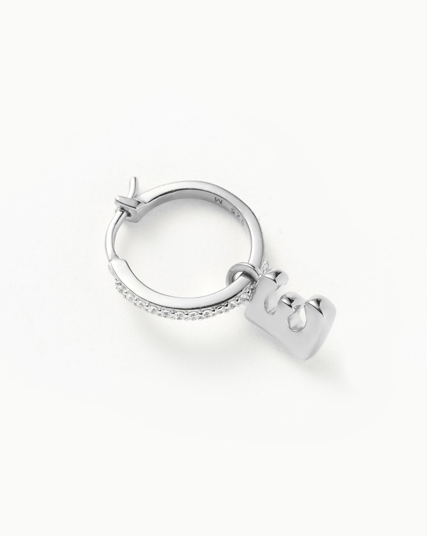 Initial Single Charm Hoop Earring  - Initial E | Sterling Silver