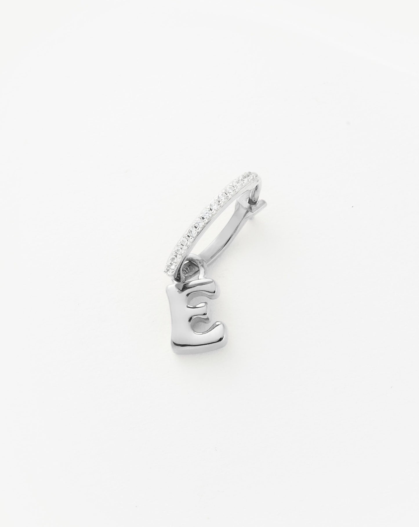 Initial Single Charm Hoop Earring  - Initial E | Sterling Silver