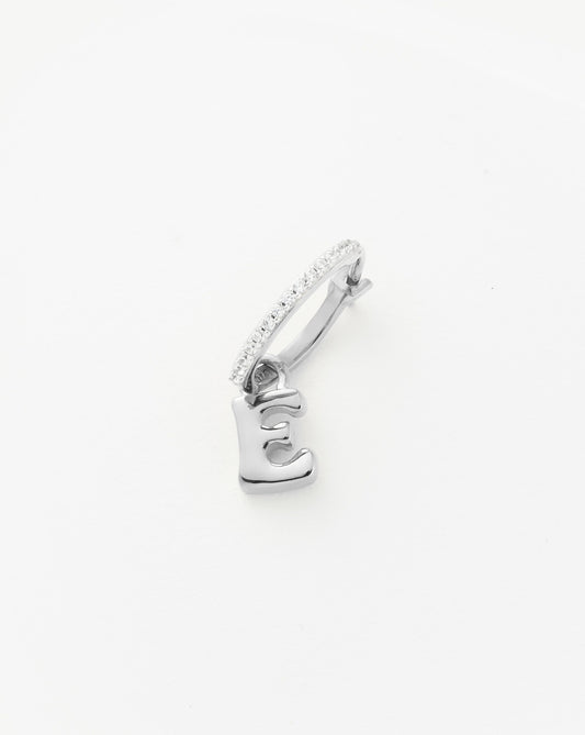 Initial Single Charm Hoop Earring  - Initial E | Sterling Silver