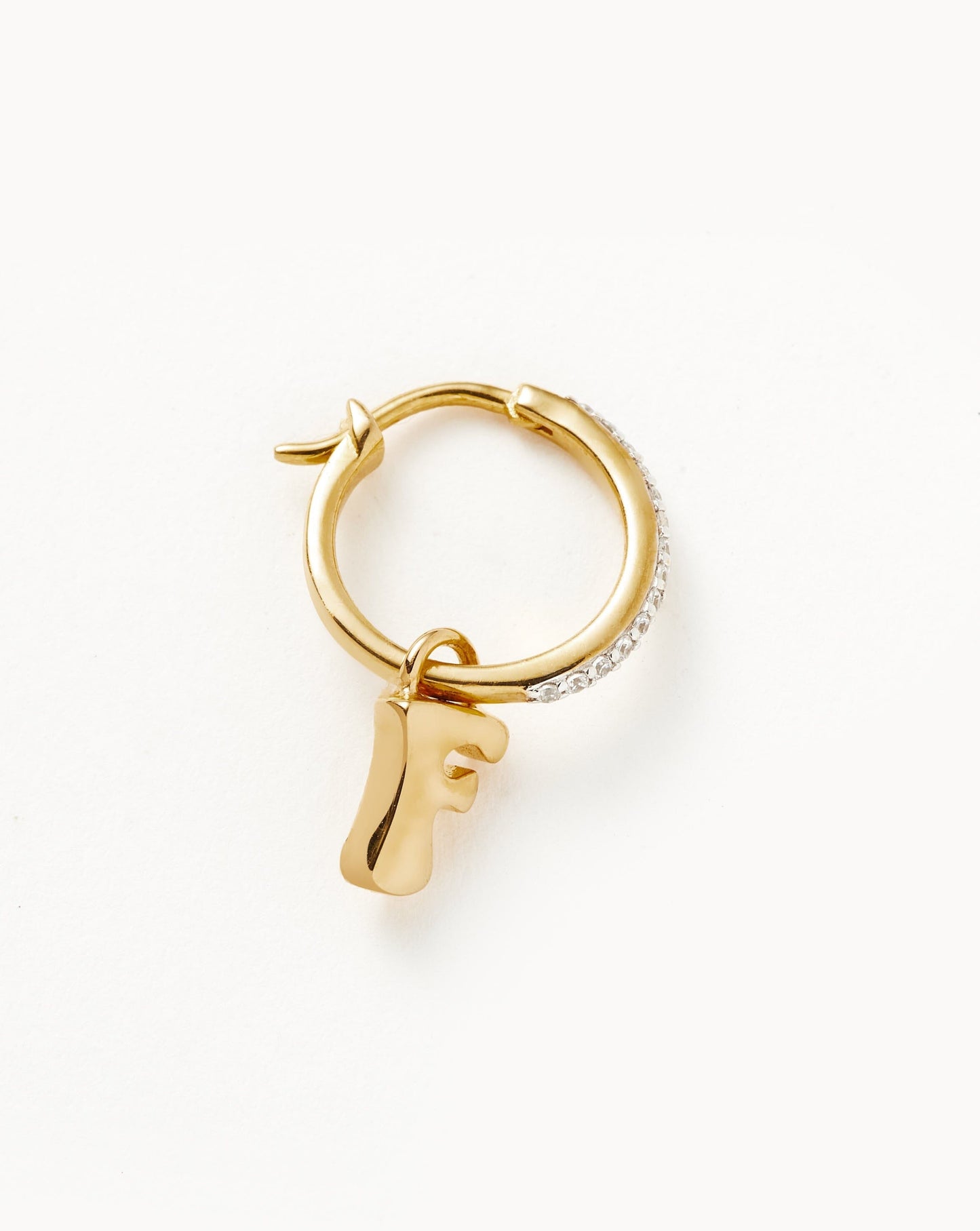 Initial Single Charm Hoop Earring - Initial F | 18ct Gold Vermeil