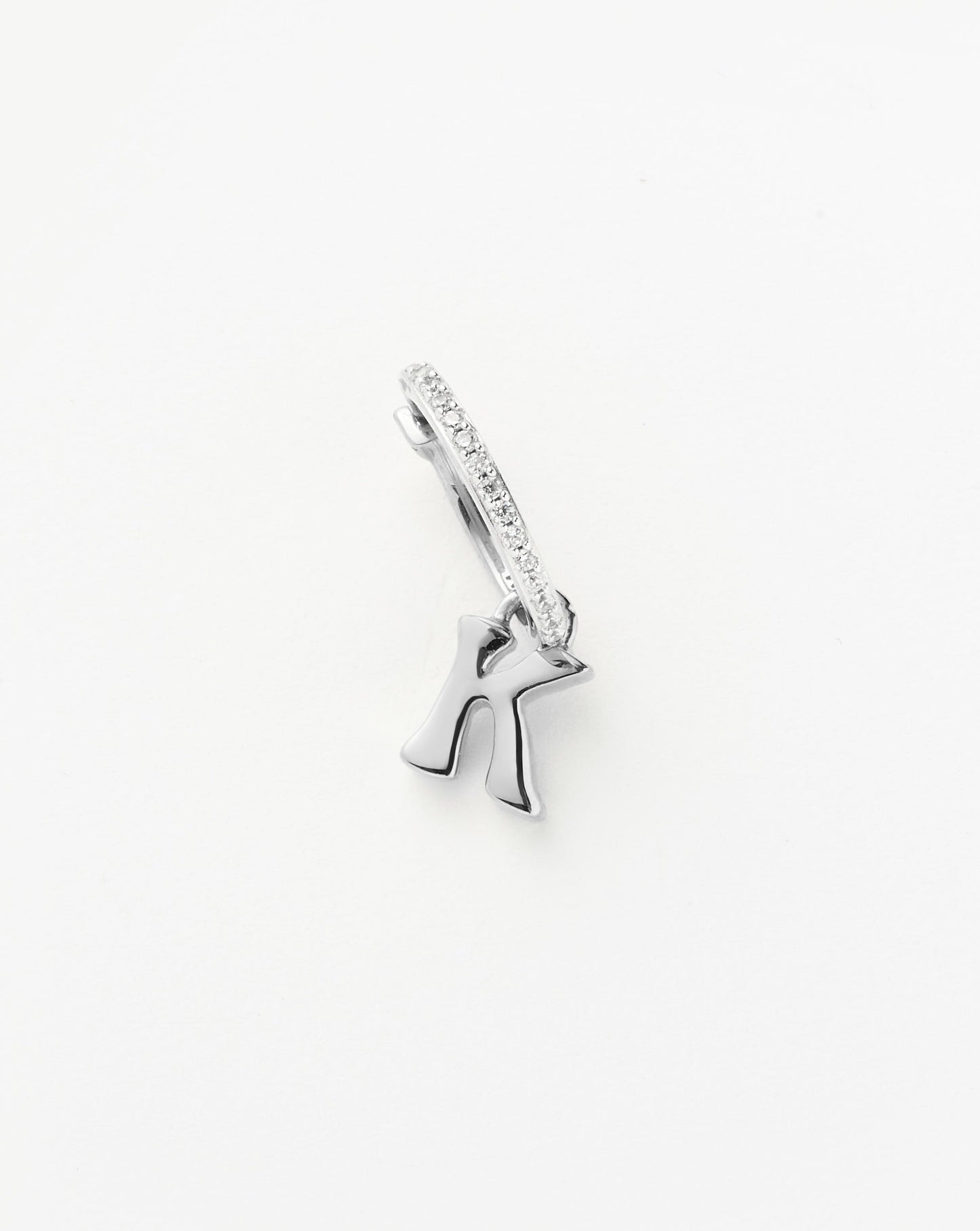 Initial Single Charm Hoop Earring  - Initial J | Sterling Silver
