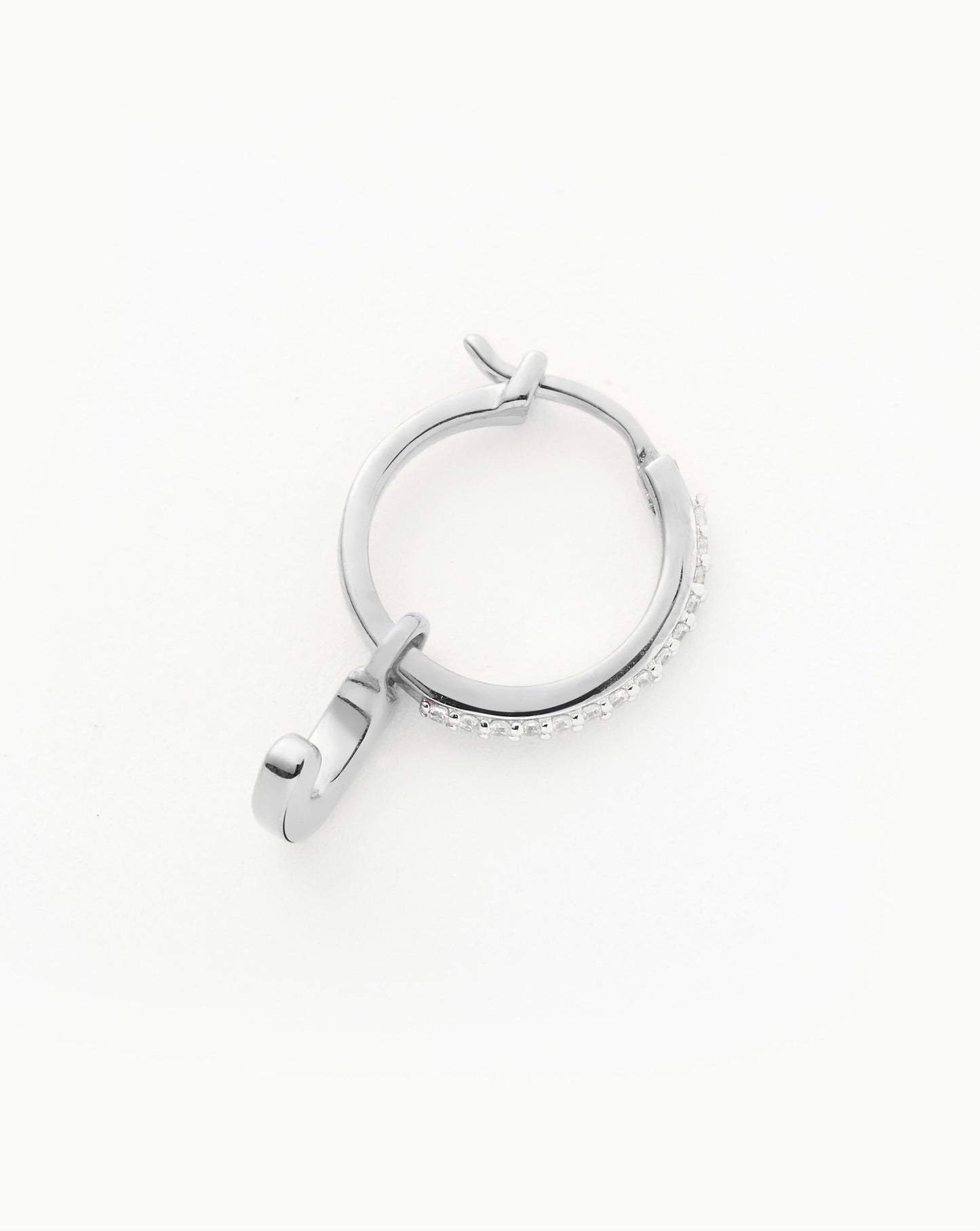 Initial Single Charm Hoop Earring  - Initial J | Sterling Silver