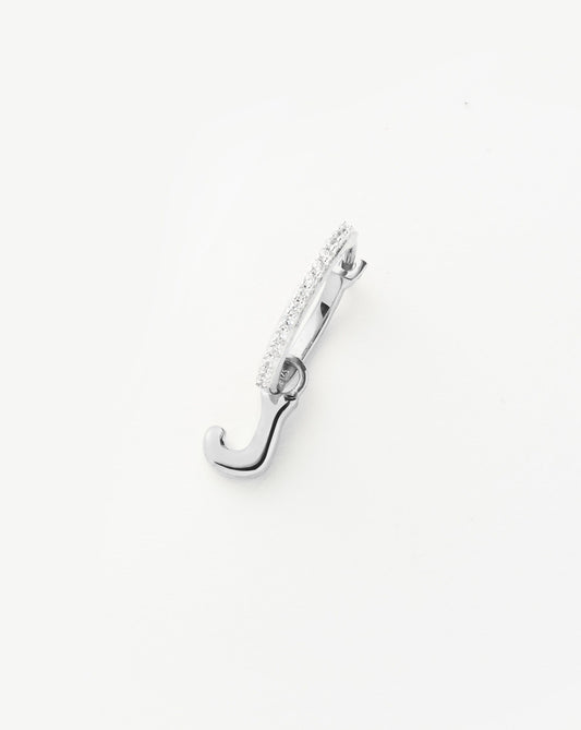 Initial Single Charm Hoop Earring  - Initial J | Sterling Silver