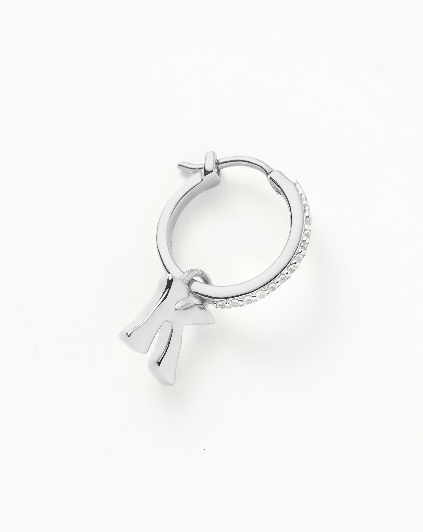 Initial Single Charm Hoop Earring  - Initial K | Sterling Silver