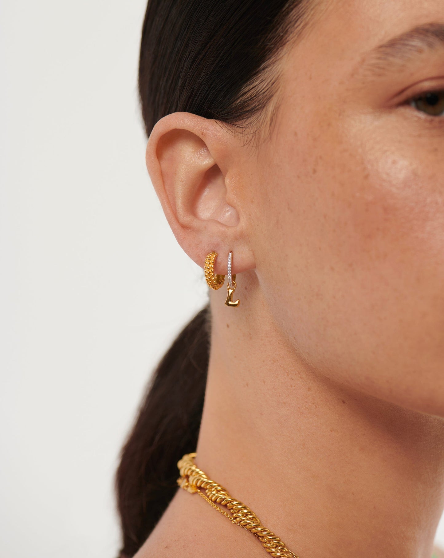 Initial Single Charm Hoop Earring - Initial L | 18ct Gold Vermeil