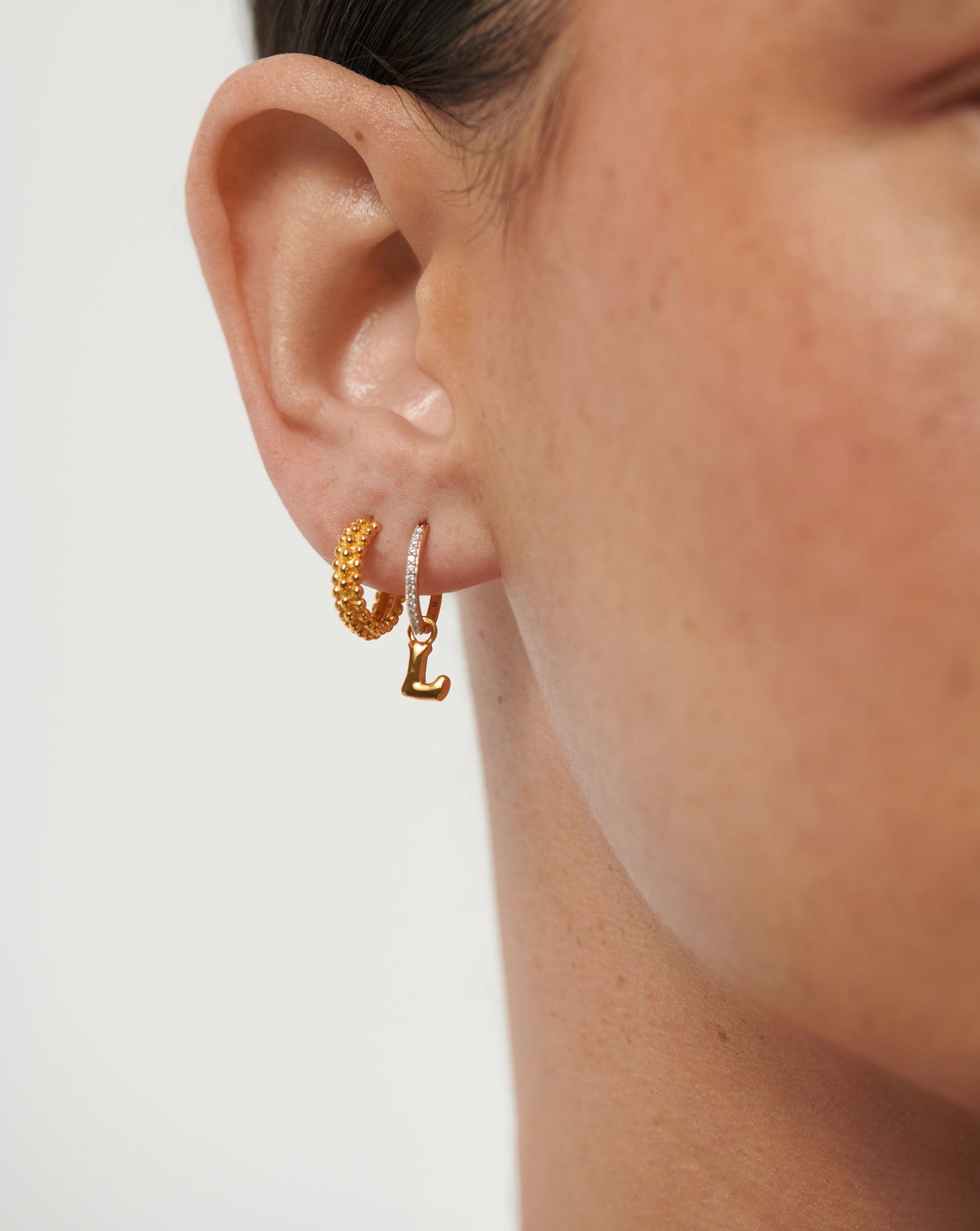 Initial Single Charm Hoop Earring - Initial L | 18ct Gold Vermeil