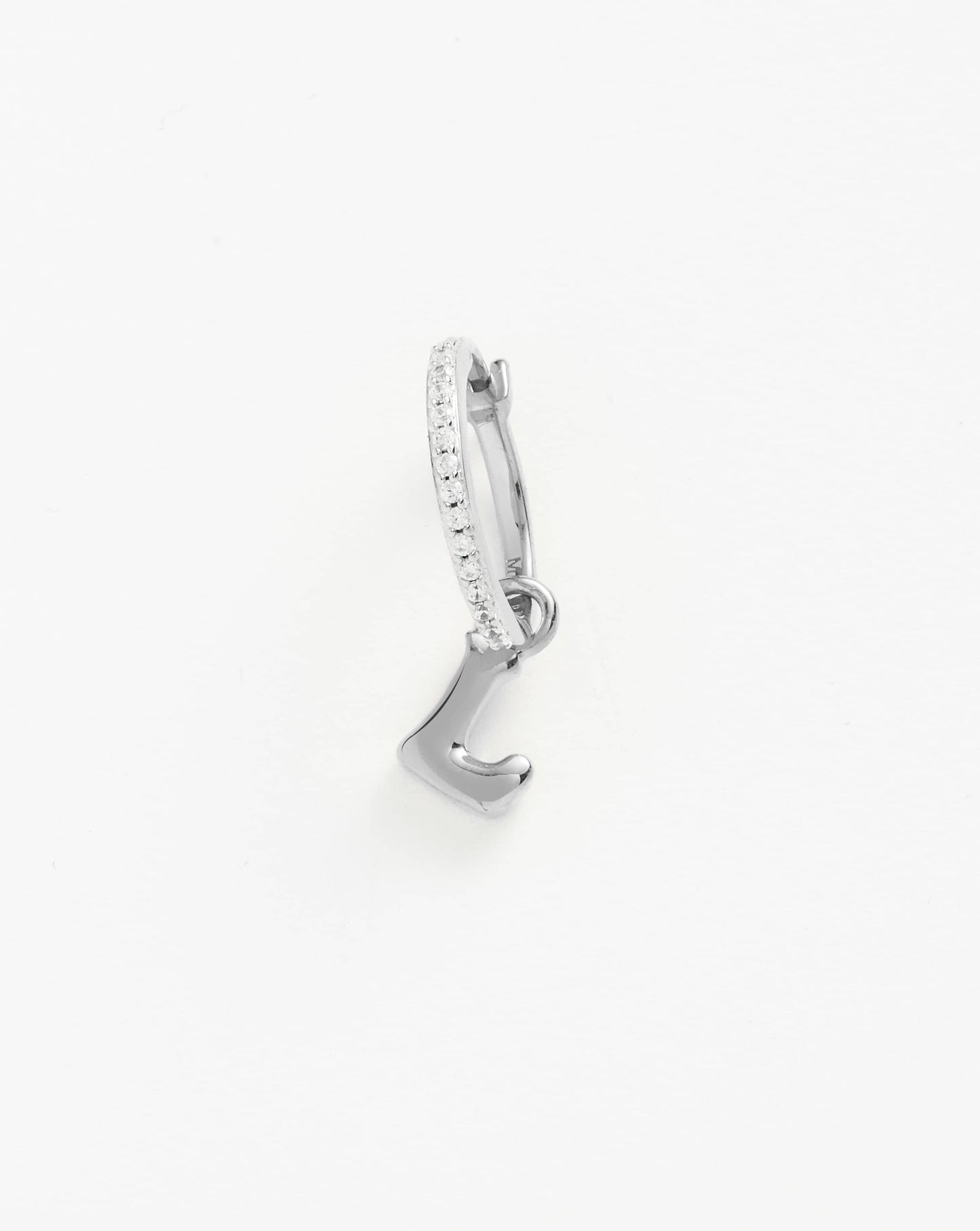 Initial Single Charm Hoop Earring  - Initial L | Sterling Silver