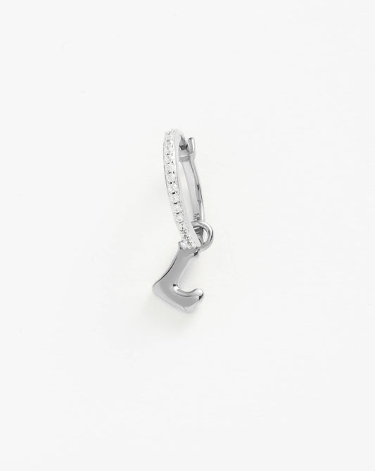 Initial Single Charm Hoop Earring  - Initial L | Sterling Silver