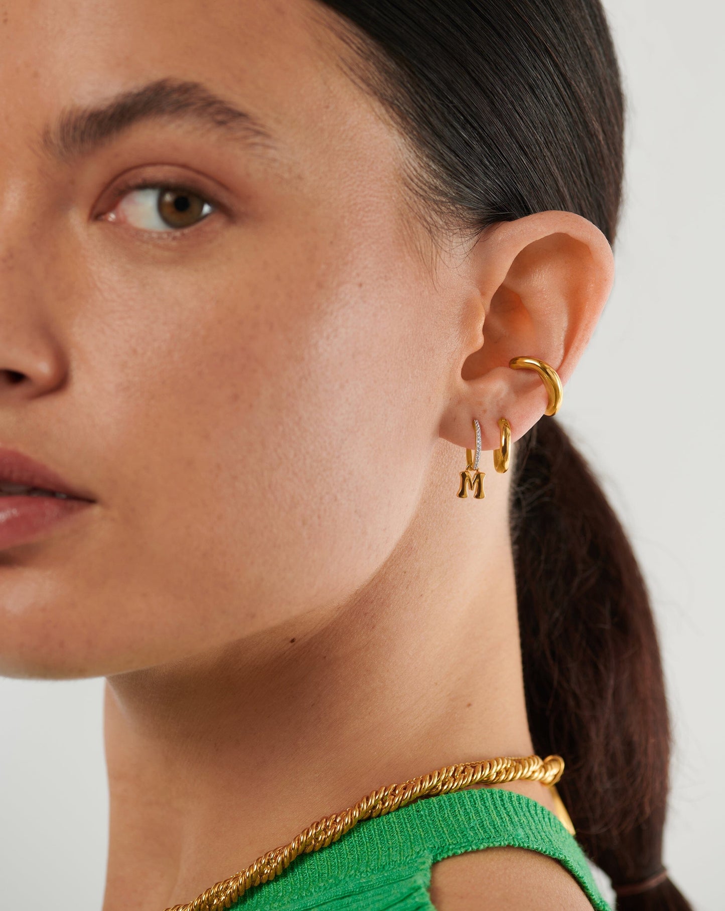 Initial Single Charm Hoop Earring - Initial M | 18ct Gold Vermeil