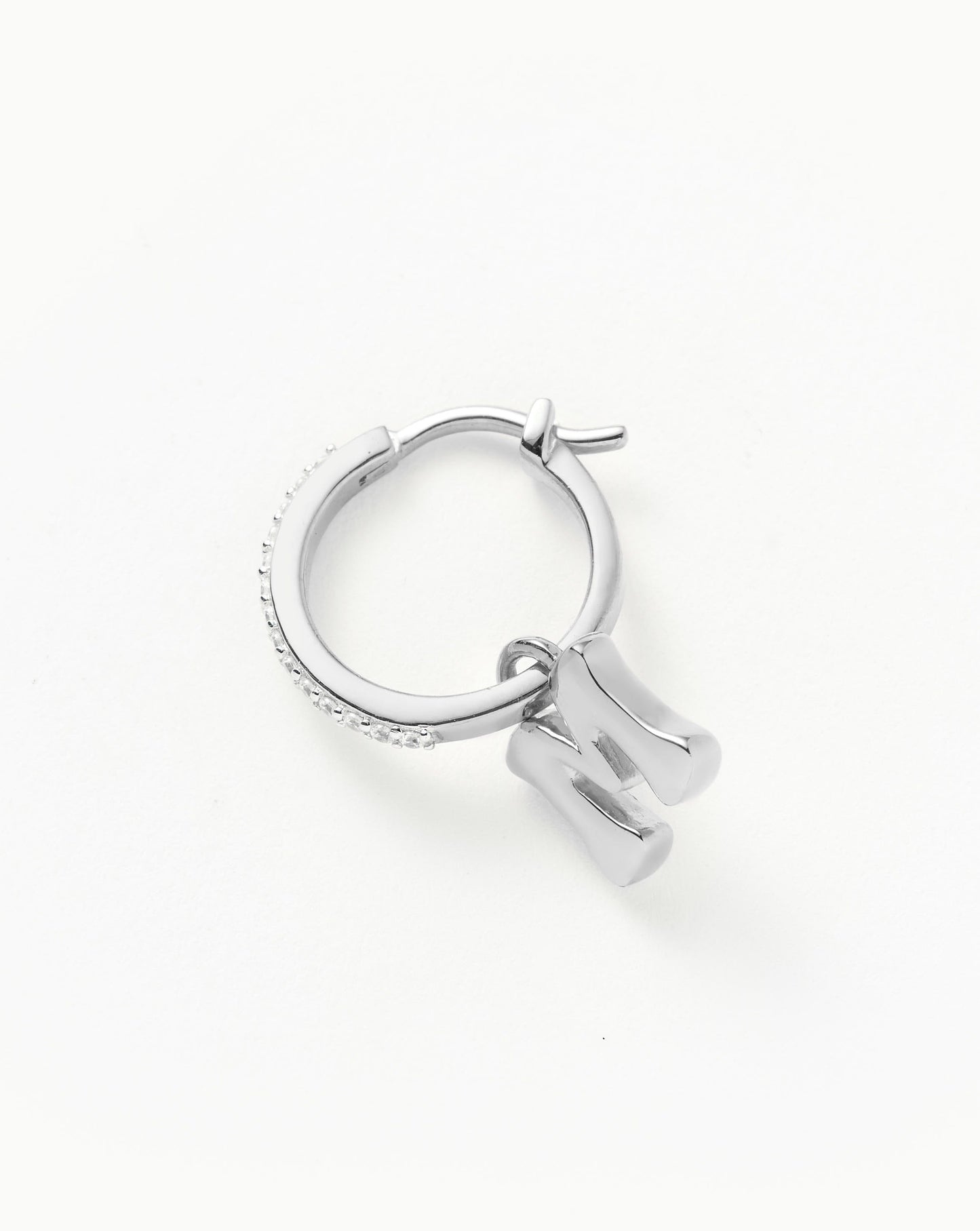 Initial Single Charm Hoop Earring  - Initial M | Sterling Silver