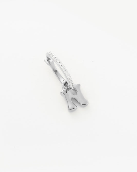 Initial Single Charm Hoop Earring  - Initial N | Sterling Silver