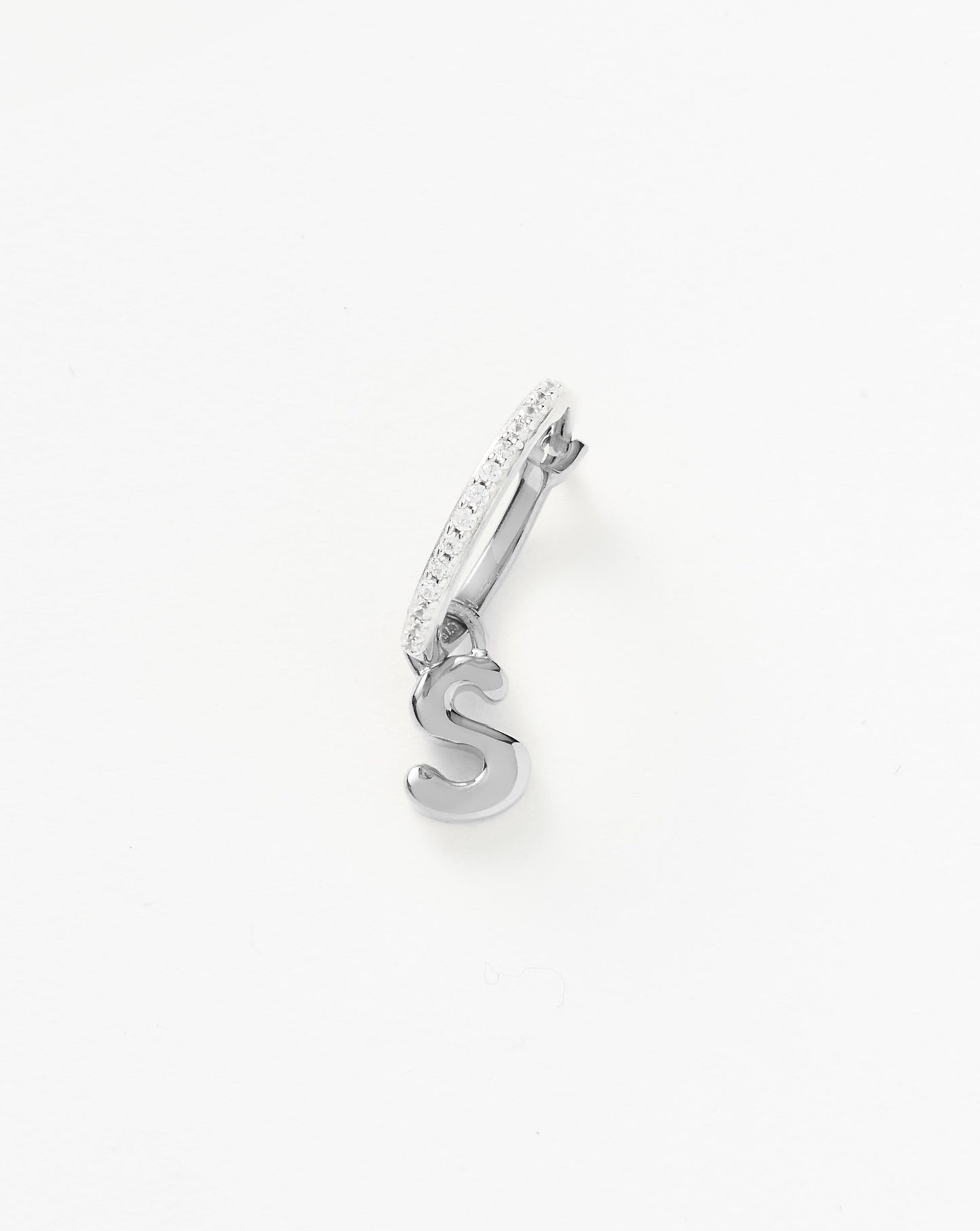 Initial Single Charm Hoop Earring  - Initial S | Sterling Silver