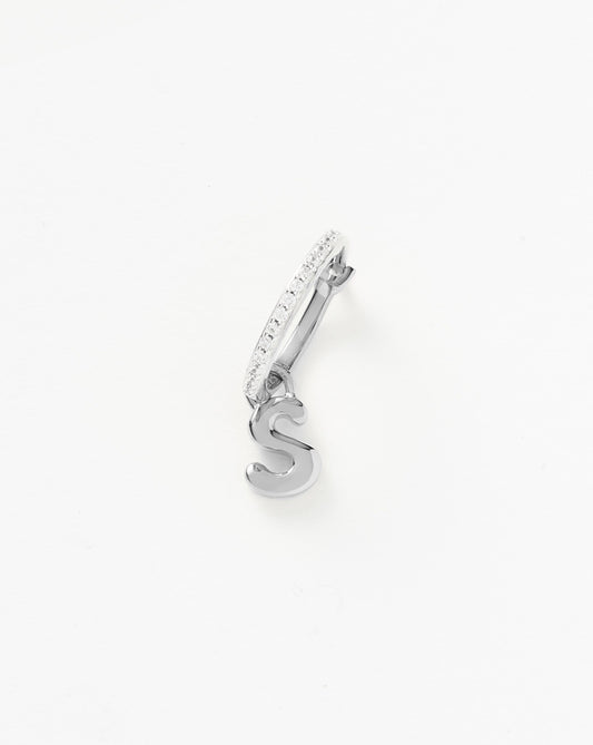 Initial Single Charm Hoop Earring  - Initial S | Sterling Silver