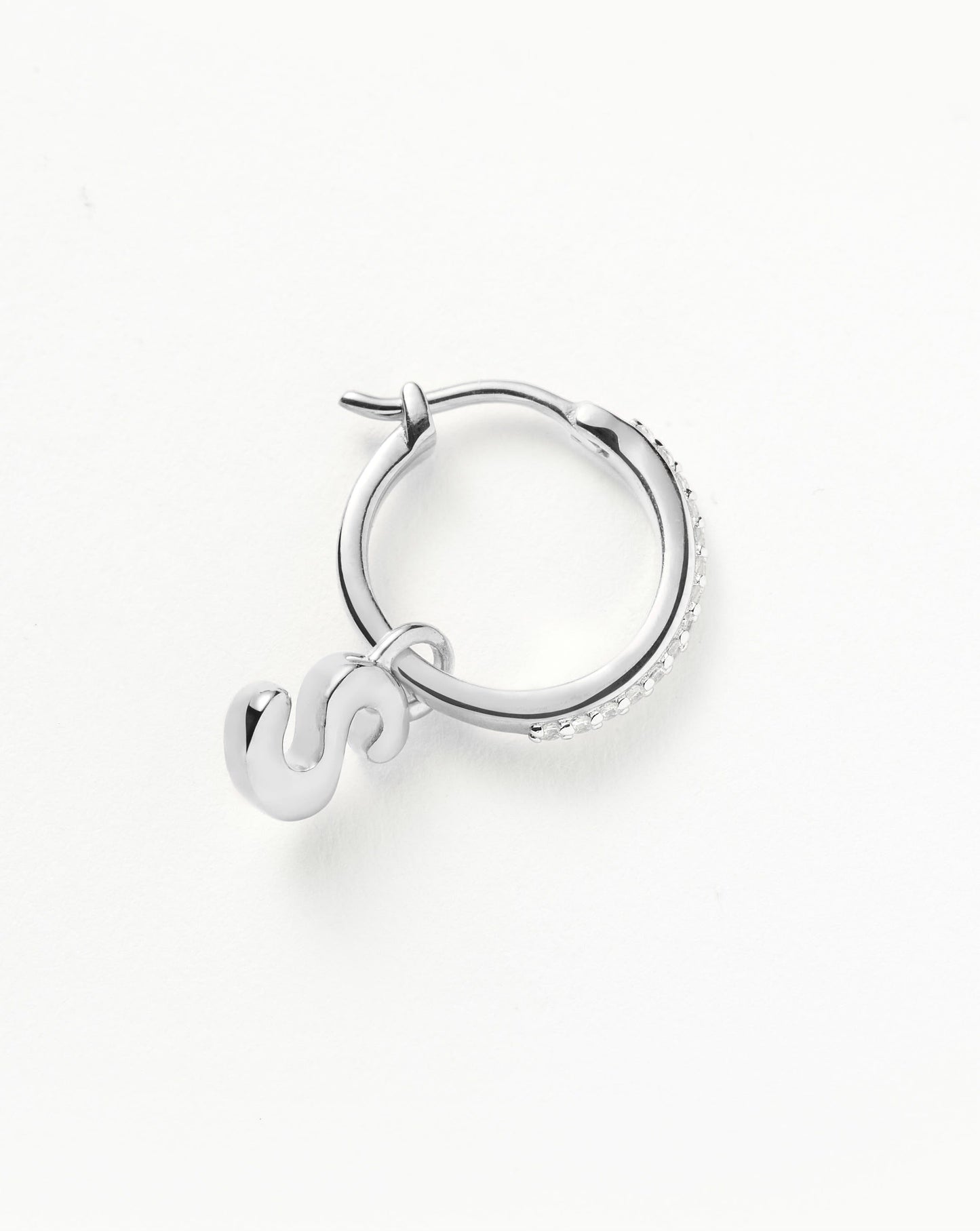 Initial Single Charm Hoop Earring  - Initial S | Sterling Silver