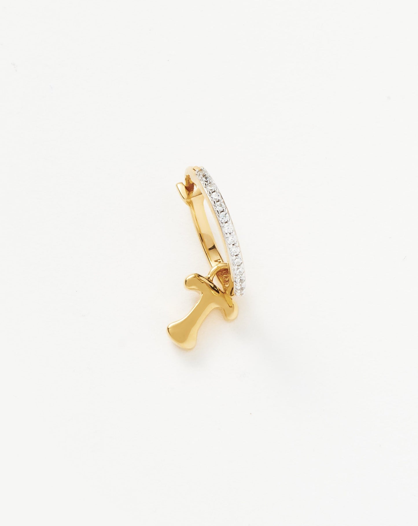 Initial Single Charm Hoop Earring - Initial T | 18ct Gold Vermeil
