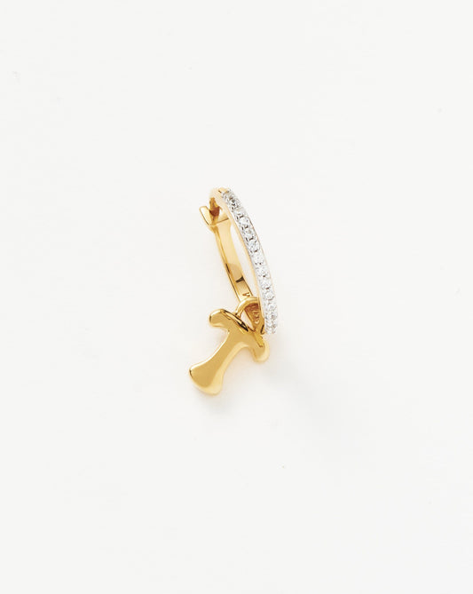 Initial Single Charm Hoop Earring - Initial T | 18ct Gold Vermeil