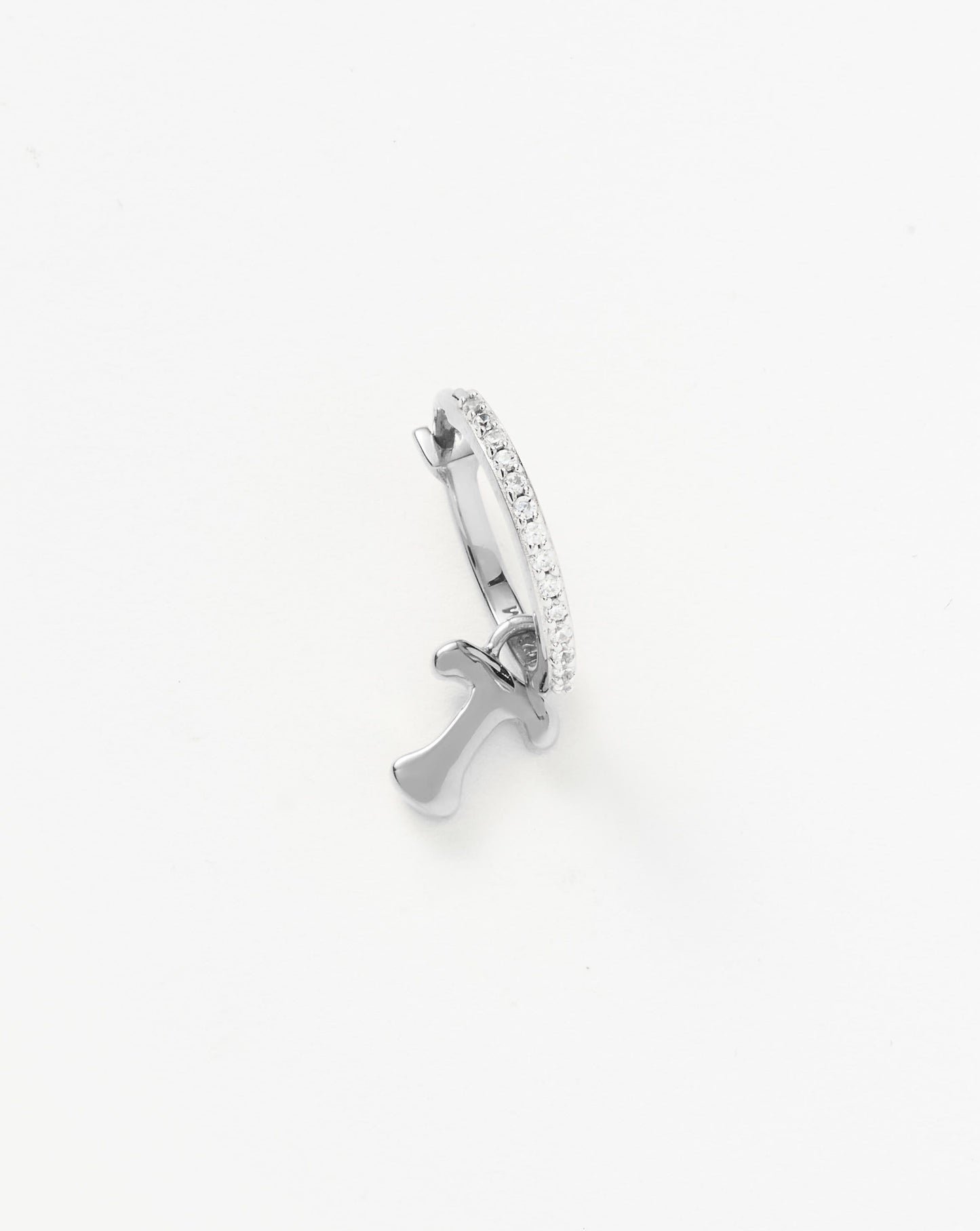 Initial Single Charm Hoop Earring  - Initial T | Sterling Silver