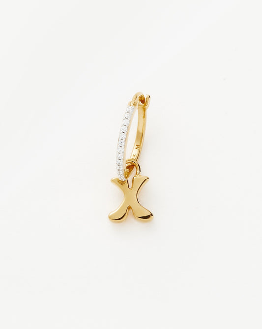 Initial Single Charm Hoop Earring - Initial X | 18ct Gold Vermeil